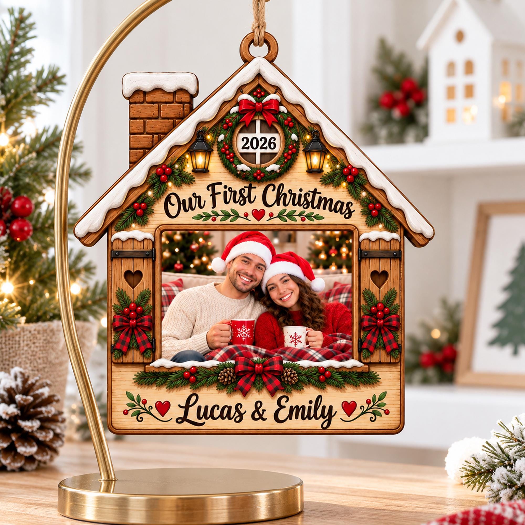 Personalized First Christmas New Home Wood Ornament, Custom Couple Photo Ornament, Our First Christmas 2026, New Homeowner Gift