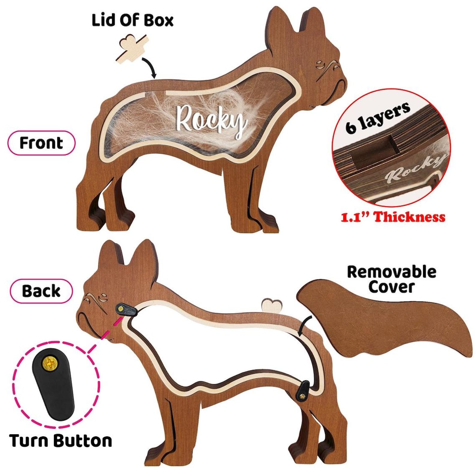 Personalized Pet Memorial Gift Personalised Hair Memorial Box, Wooden Pet Statue Fur Urn Keepsake, Pet Loss Gift, Dog Teeth Hair Memorial, Cat Keepsake