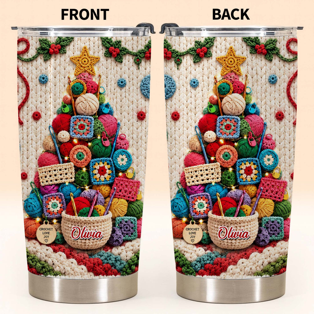 Personalized Crochet Love Joy, Tumbler 20oz, Christmas Gift  For Crochet Lovers