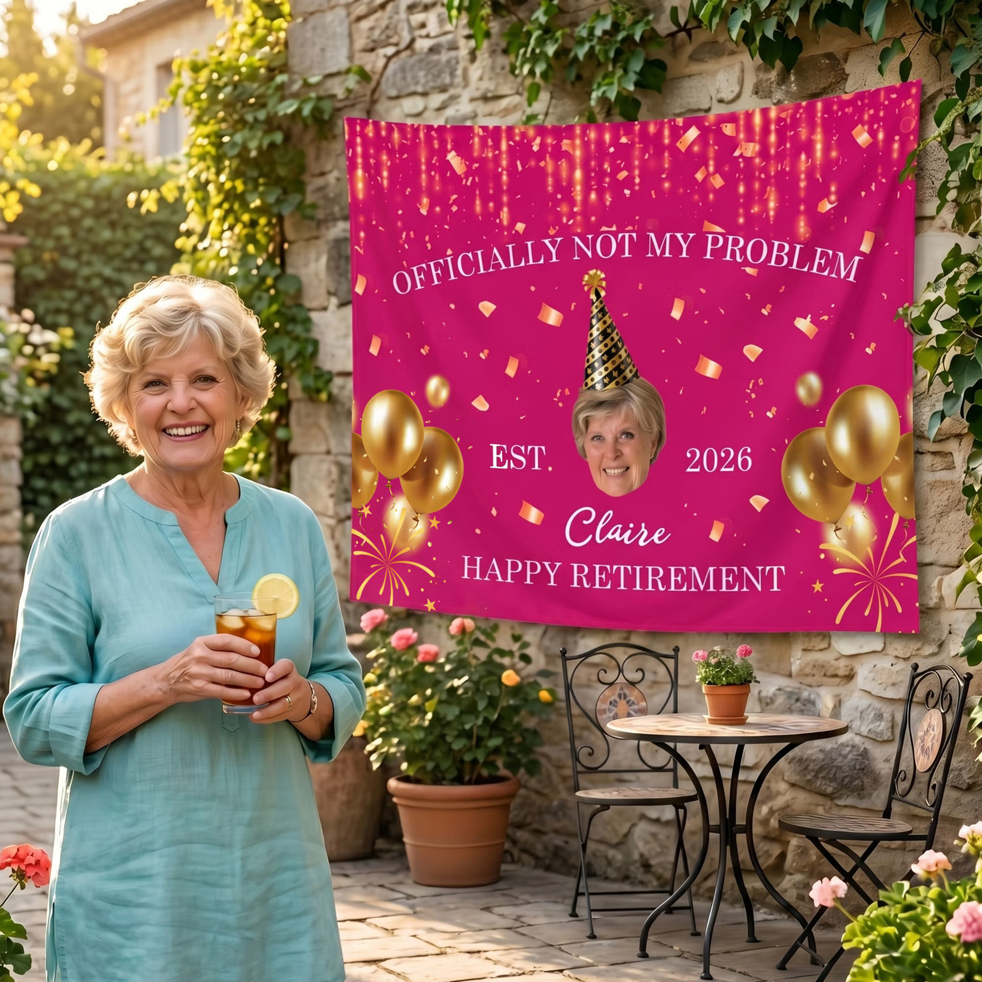 Personalized Happy Retirement Party Hat Photo Balloons Banner with Name and Year Party Backdrop Decor Retirement Gift for Retiree Coworker Family