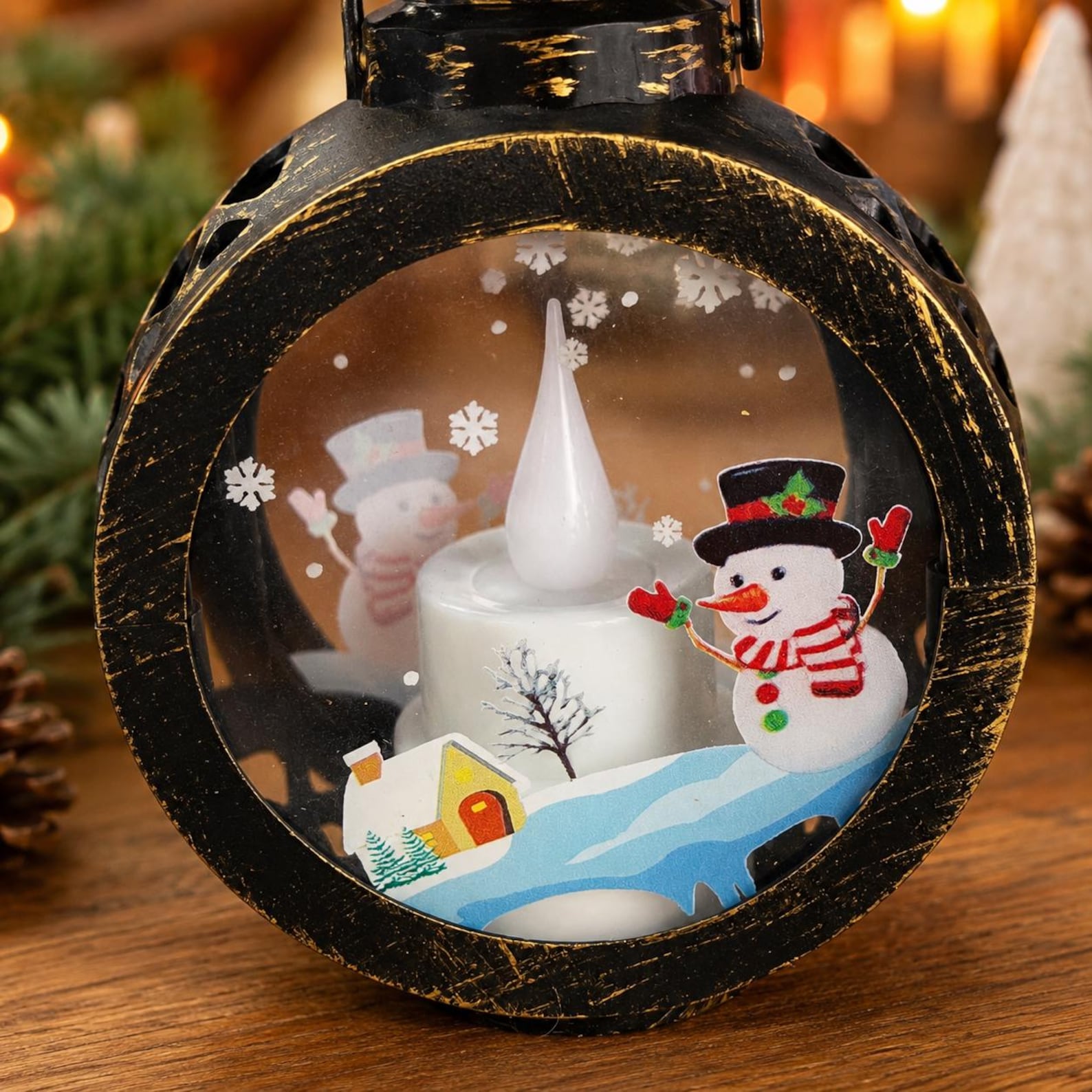 Personalized Christmas Lantern Night Light, LED Snowman or Santa Holiday Decor