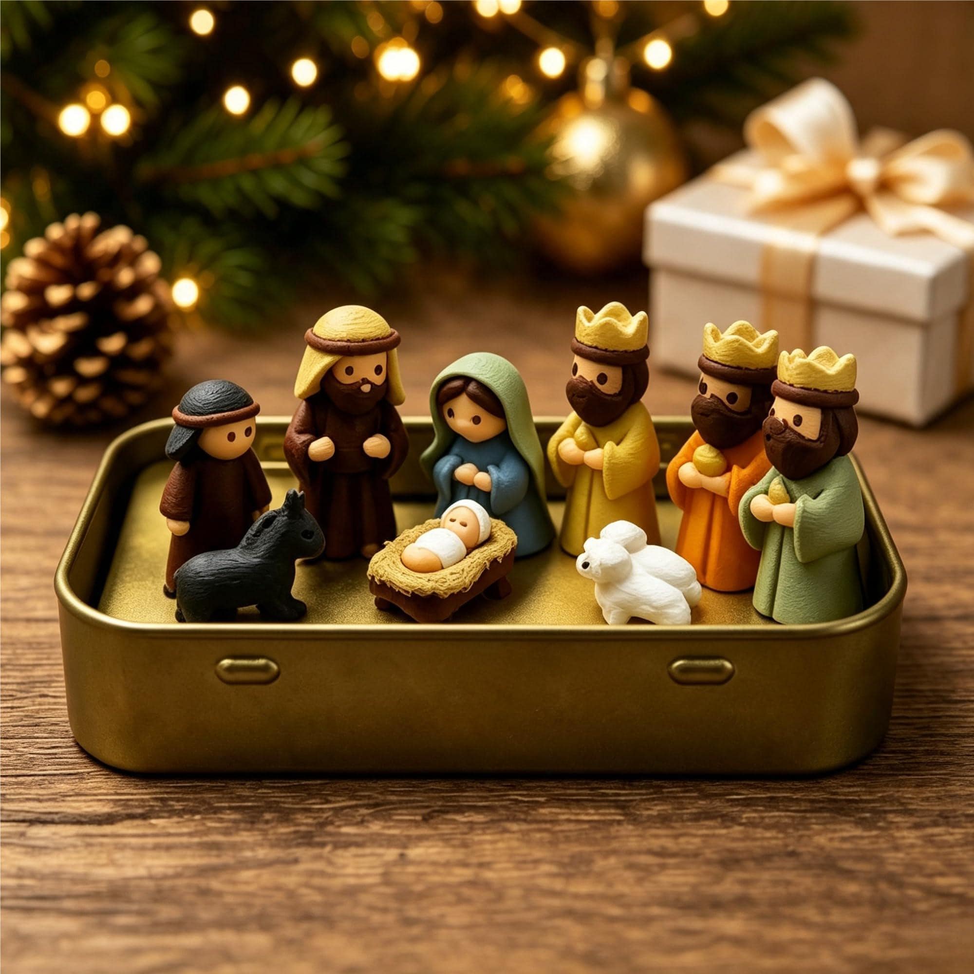 3D Mini Nativity Set, Shepherd & Manger Scene, Tin Box Baby Jesus Figurines, Christian Christmas Gift, Pocket Bible Keepsake