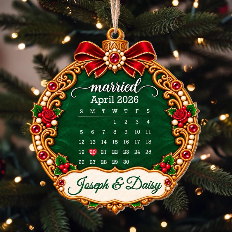 Personalized Married Calendar Ornament, First Christmas Married Gift, Custom Wedding Date Keepsake, Acrylic Ornament