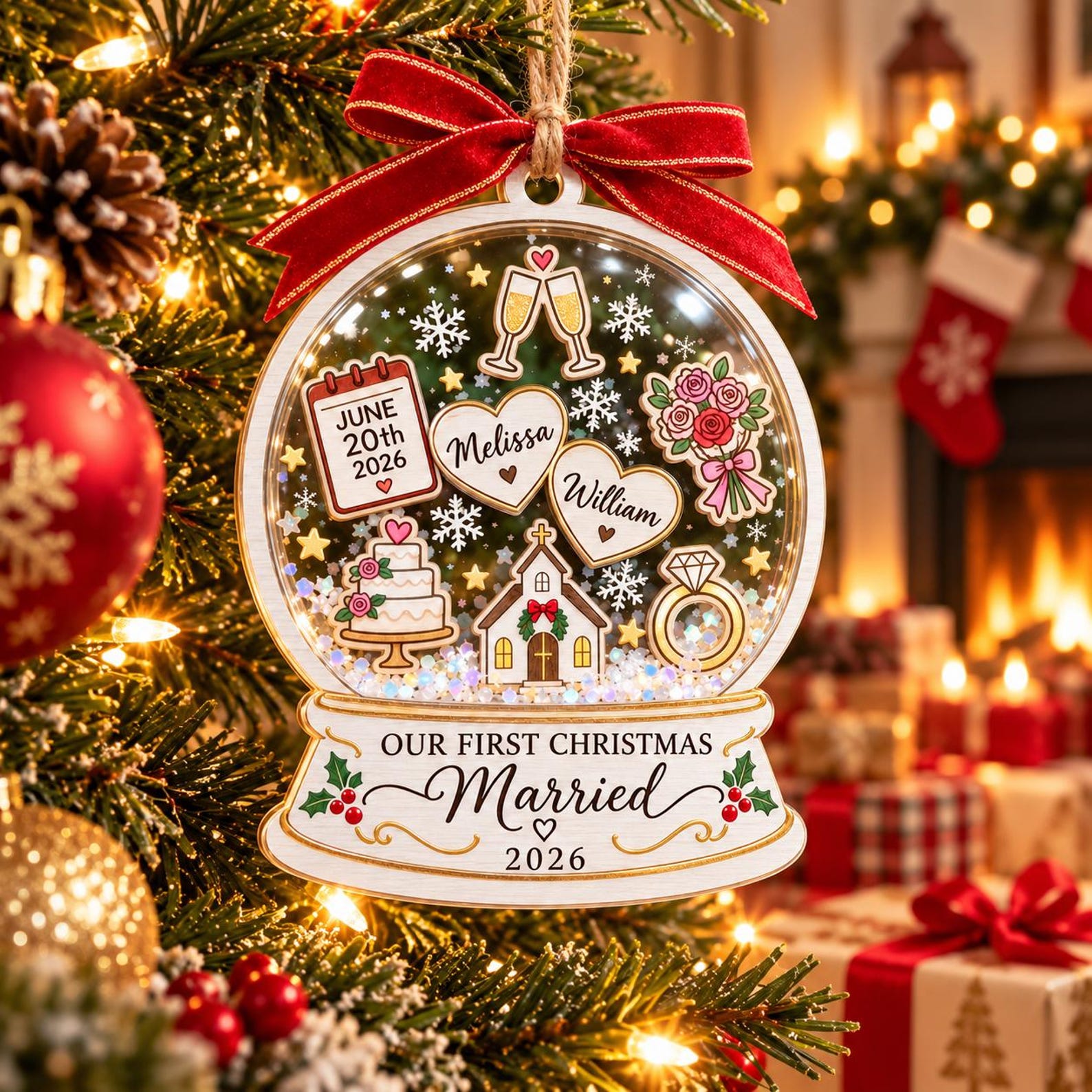 Personalized First Christmas Married Ornament, Custom Newlywed Couple Gift, Wedding Keepsake 2026, Bride Groom Christmas Decor