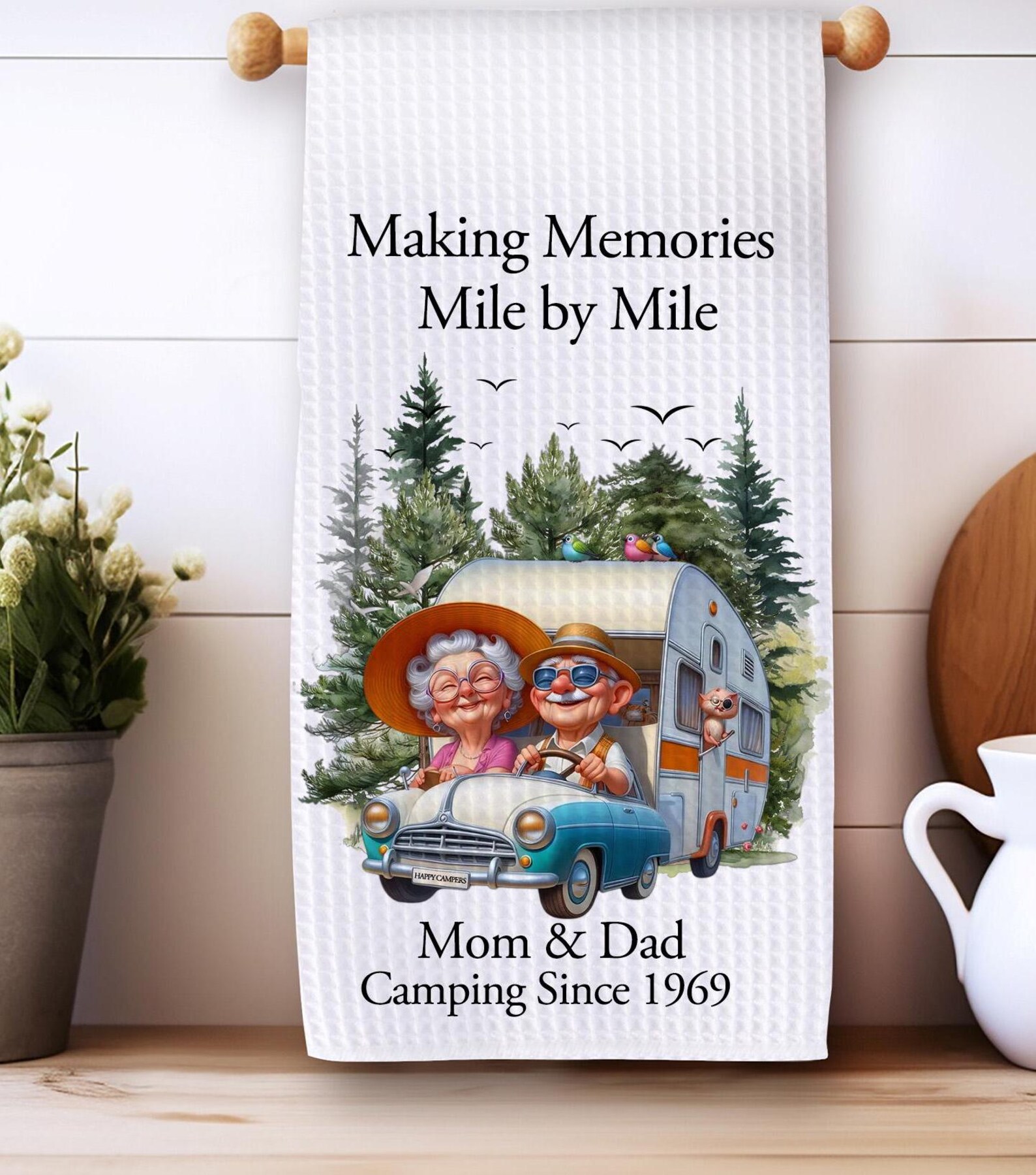 Personalized Camping Christmas gift for Couples Tent Camping Decor Custom Pappy Camper Tea Towel Kitchen Decoration Friendsmas gift idea him