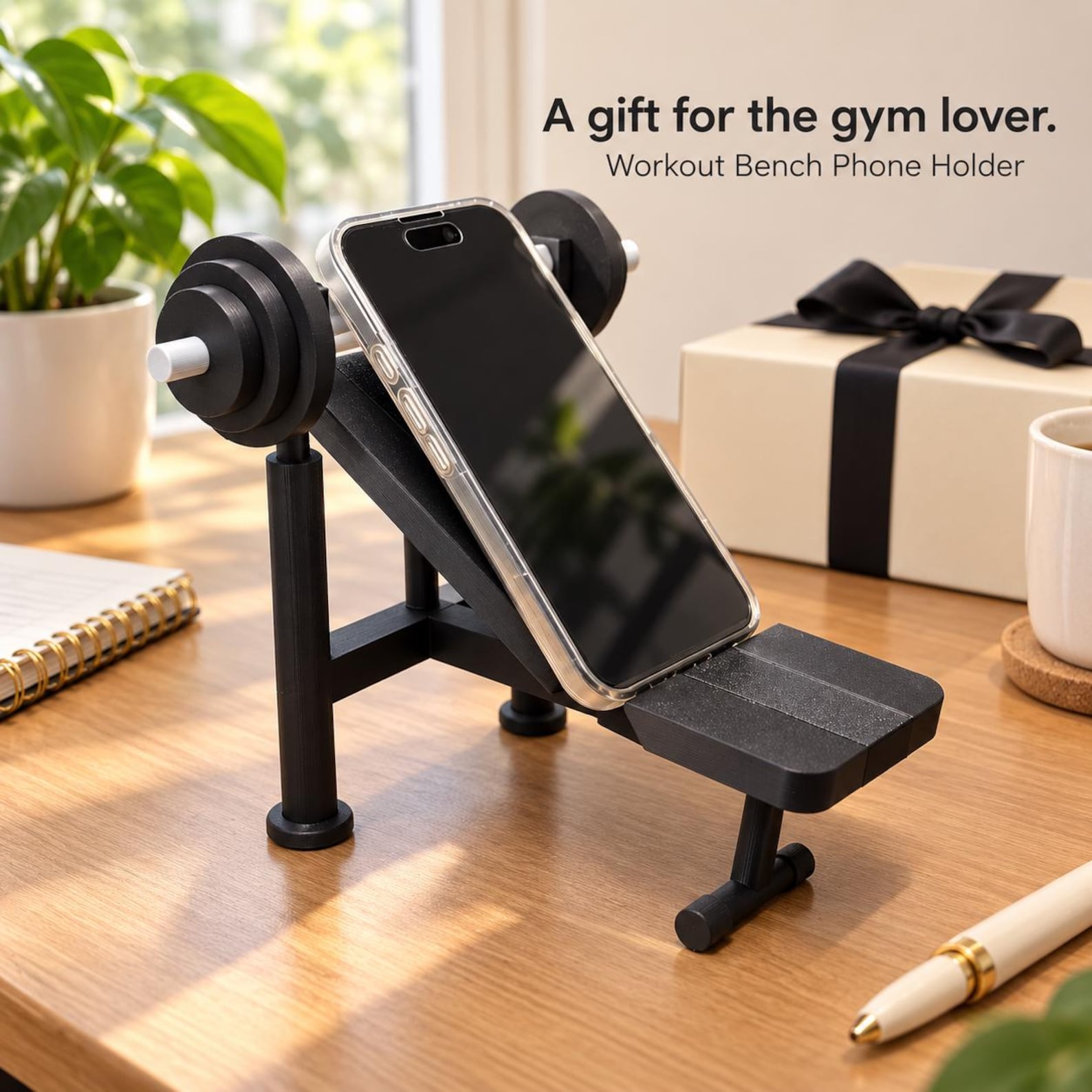 Personalized 3D Printed Workout Bench Phone Holder, Gym Lover Gift, Weight Bench Phone Stand, Fitness Desk Decor, Bodybuilder Gift, 3D Printed Gym Accessory