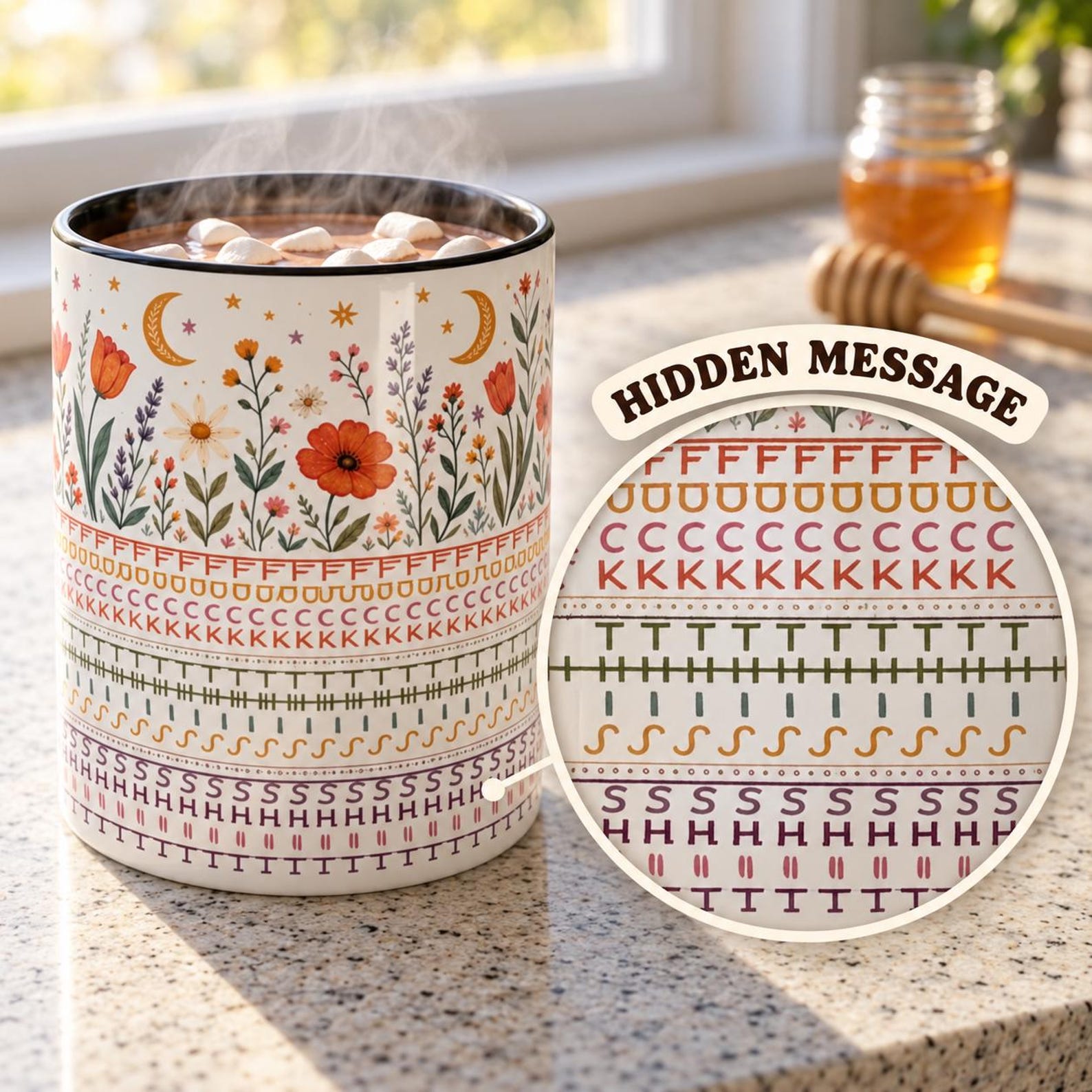 Hidden Swear Word Mug, Fuck This Shit Coffee Cup, Boho Floral Adult Humor Gift, Funny Coworker Mug, 11 oz Accent Mug