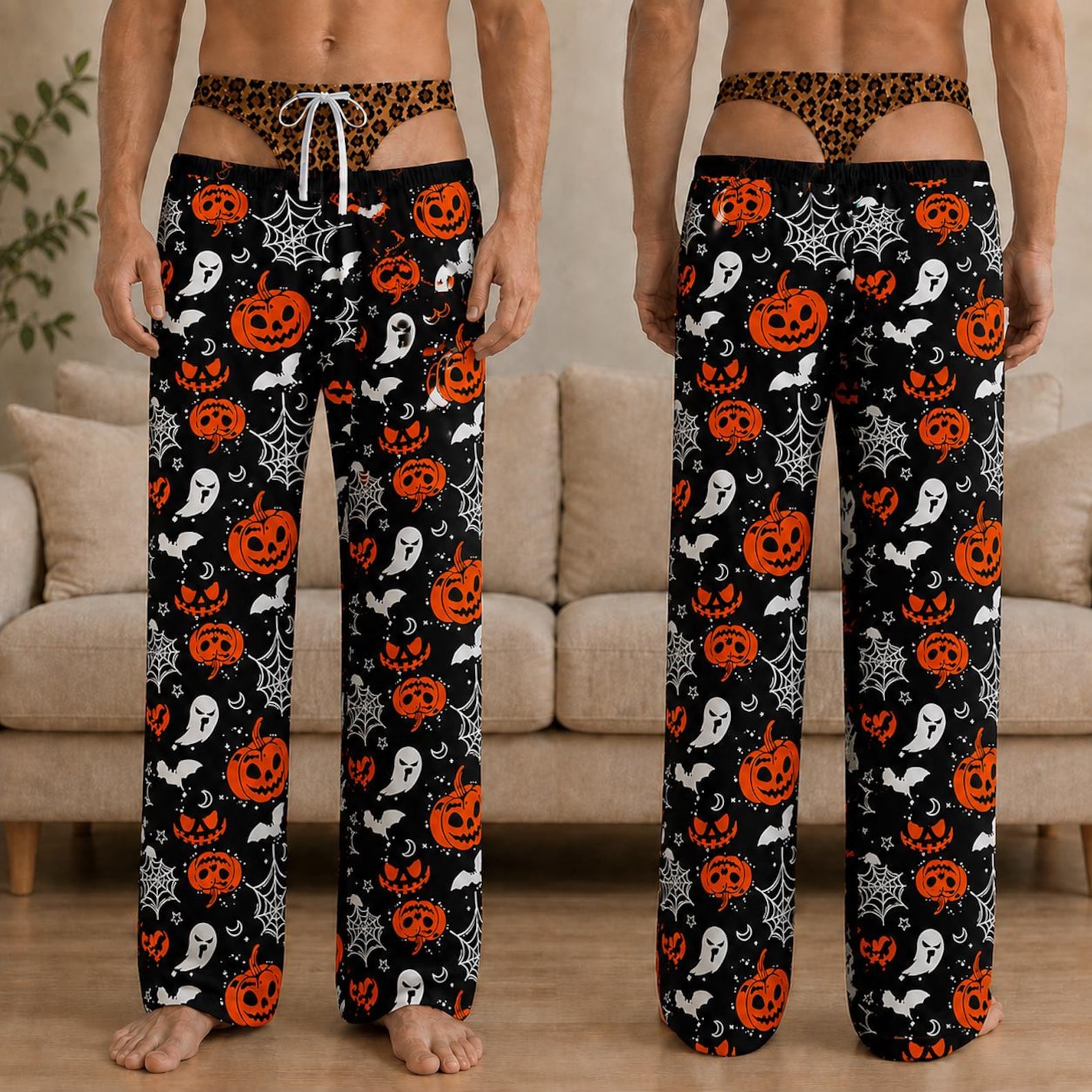Personalized Men's Pajama Pants, Funny Pajama Pants, Fake Underwear Print Halloween Pants, Novelty Halloween Gag Gift, Party Outfit for Him