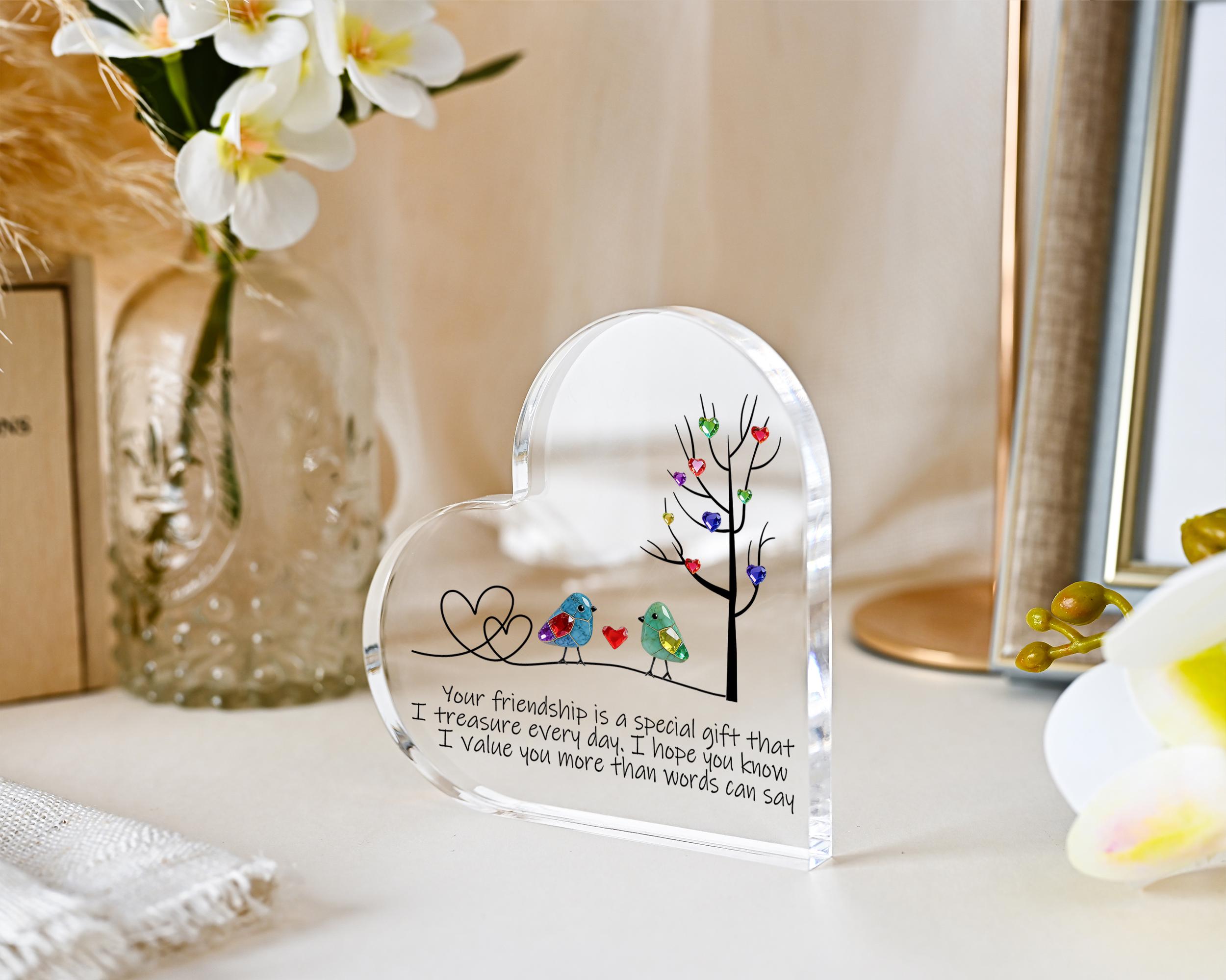 Personalized Sea Glass Birds Art Friendship Heart Plaque, Meaningful Gift for Best Friend, Besties Keepsake, Thank You Gift For Friend