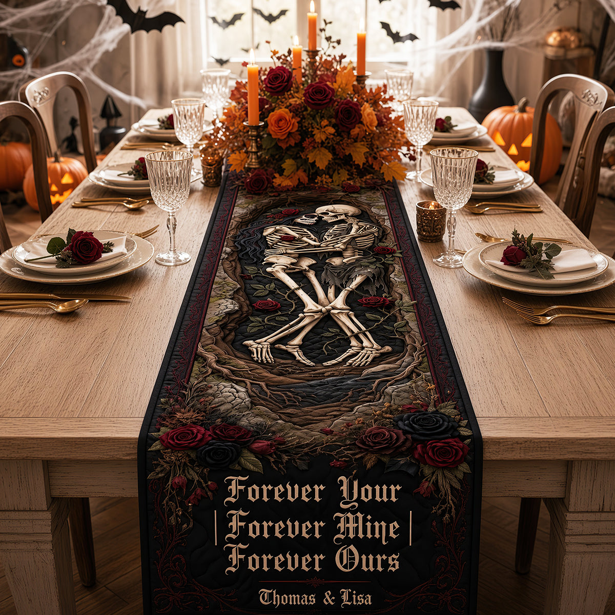Eternal Love Skeleton Couple Quilted Table Runner - Personalized Gifts For Couples 