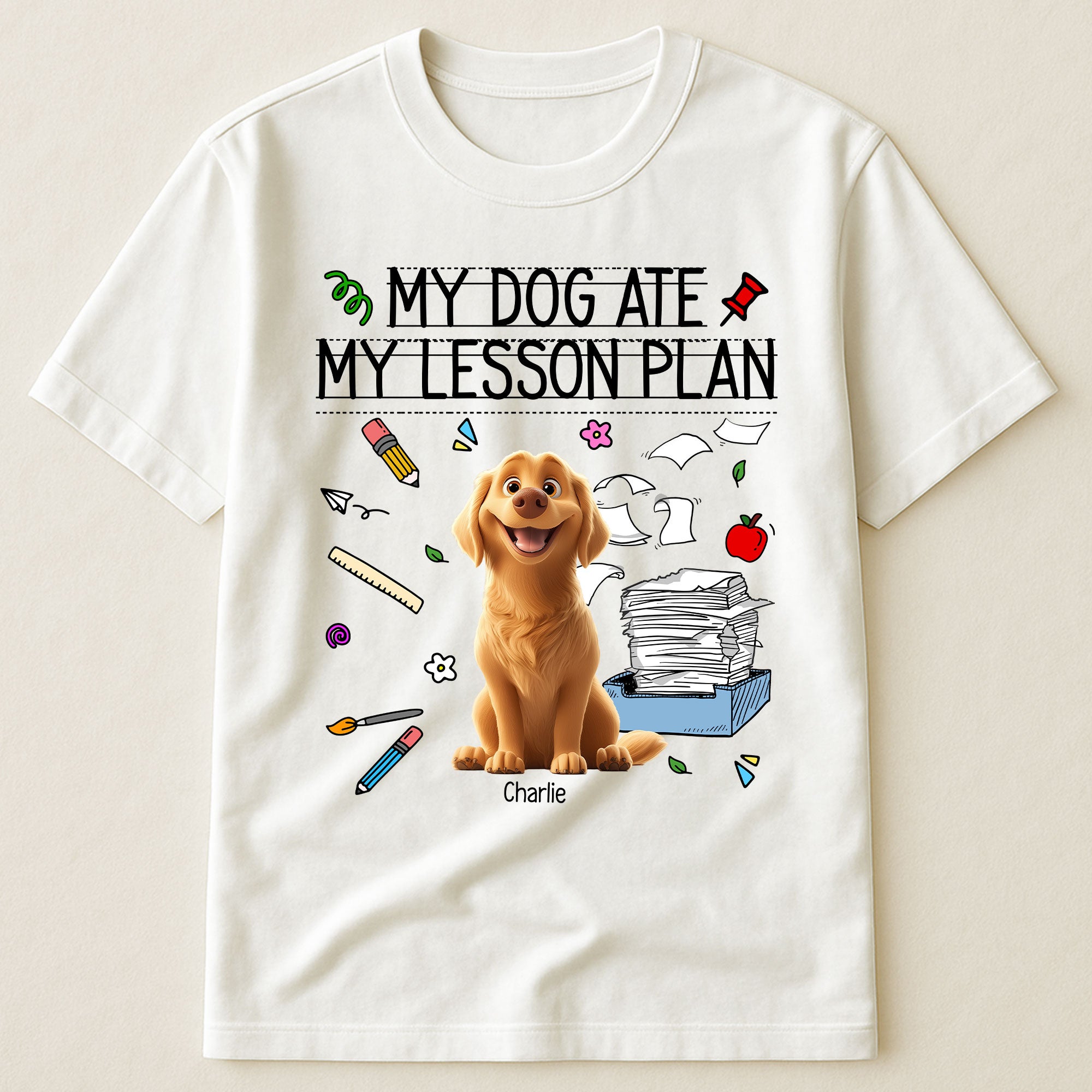 Personalized My Dog Ate My Lesson Plan Custom Pet Photo Back To School Gifts For Teacher - Personalized Shirt