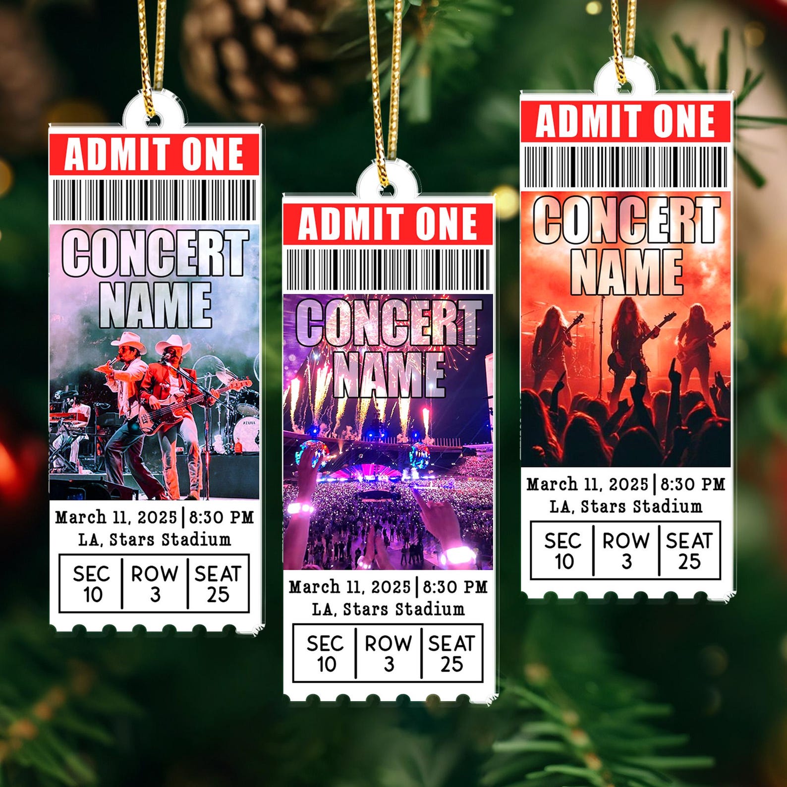 Personalized Favorite Concert Ticket Acrylic Ornament: Music Lovers Gift, Concert Trip Keepsake