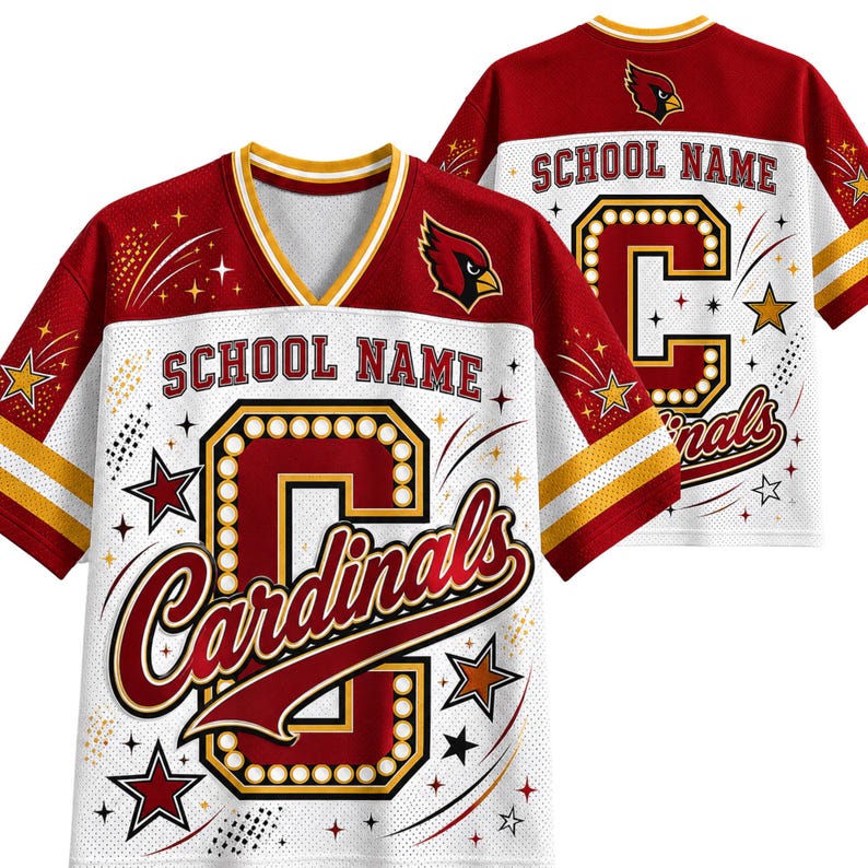 Personalized School Spirit Football Jersey, Custom Sparkle Glitter Letter Mascot V-Neck Shirt, Cute Game Day Friday Night Lights Apparel