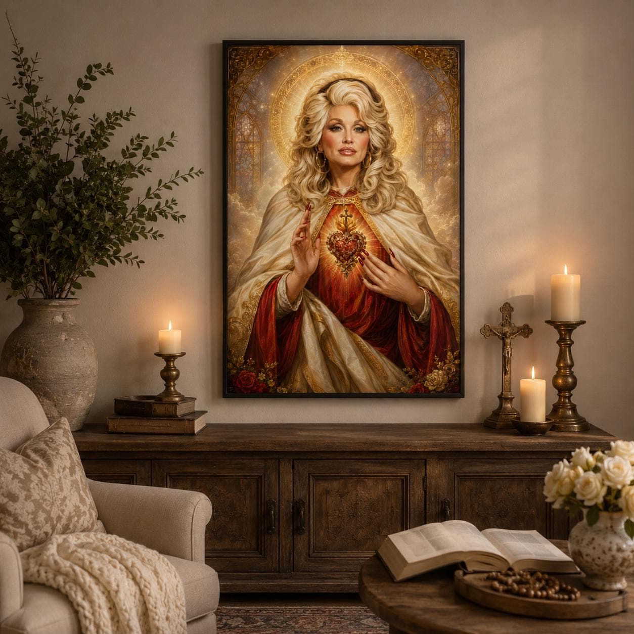 Personalized Dolly  Photo Framed Parton Saint Icon Canvas | Sacred Heart Wall Art | Country Music Legend Decor | Holy Mother Aesthetic Print | Ready to Hang