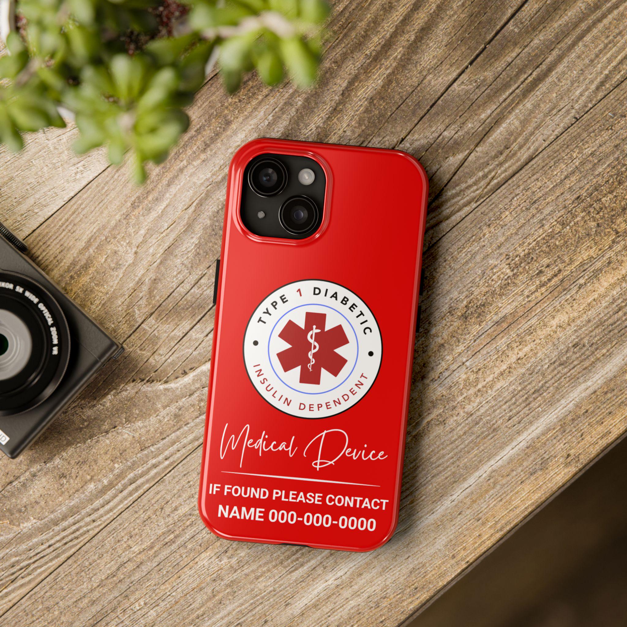 Personalized Type 1 Diabetic Medical Device Phone Case | Customizable Insulin Dependent Alert, Protective Cover