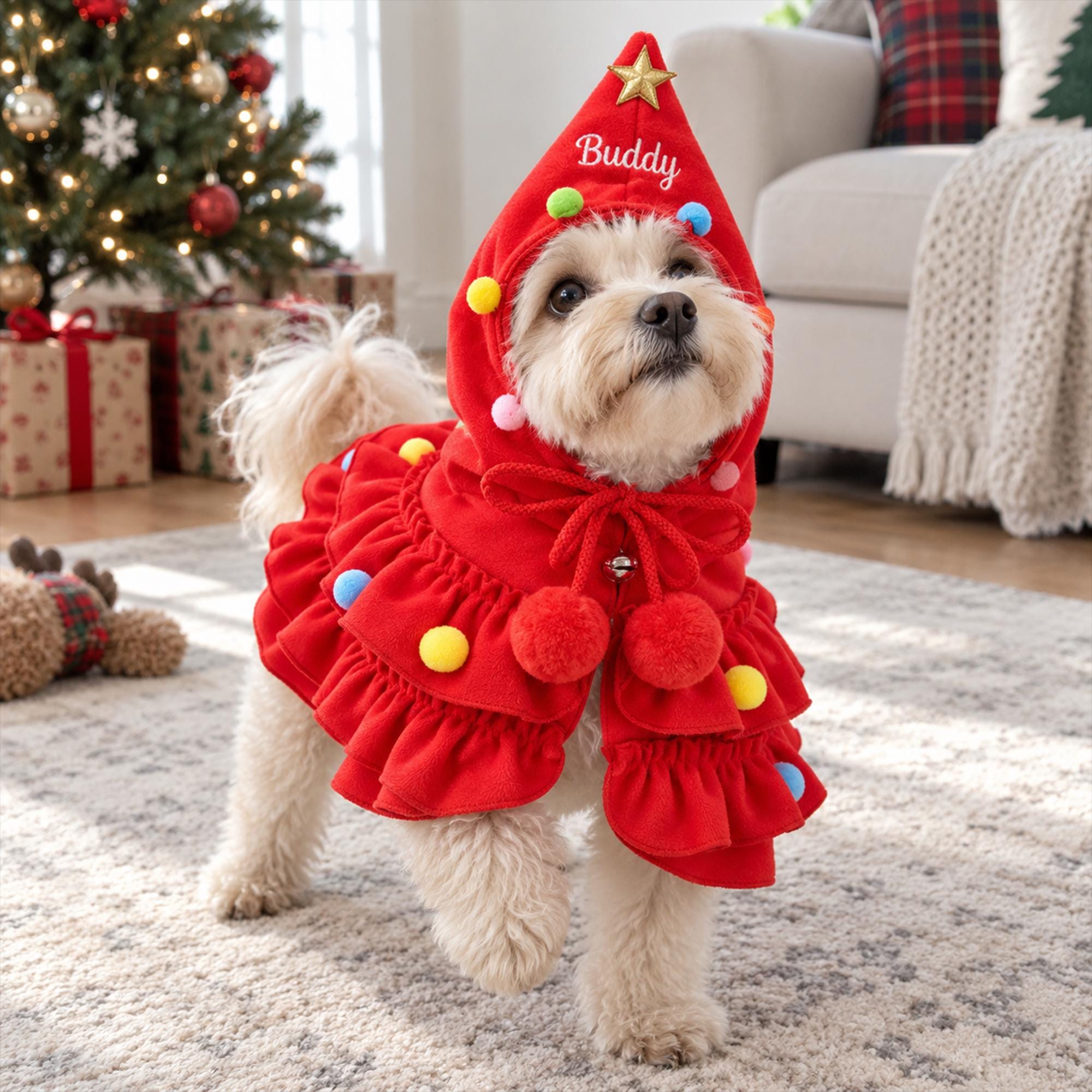 Personalized Christmas Tree Design Cat Small Dog Pet Cape with Embroidery Name Christmas Gift for Pet Owners Lovers