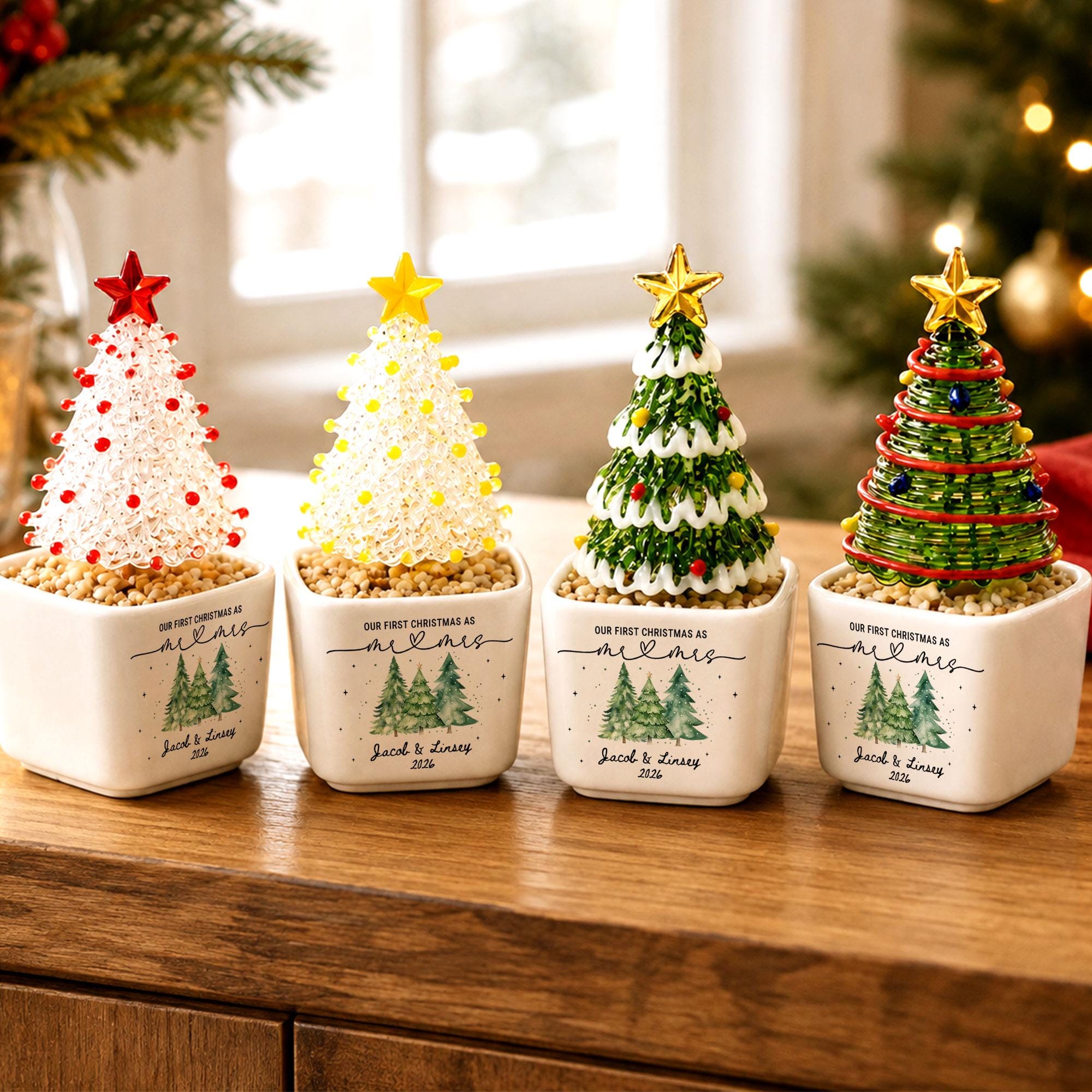 Personalized Our First Christmas as Mr & Mrs Glass Christmas Tree Pot, Custom Newlywed Christmas Keepsake, Christmas Gift 2026