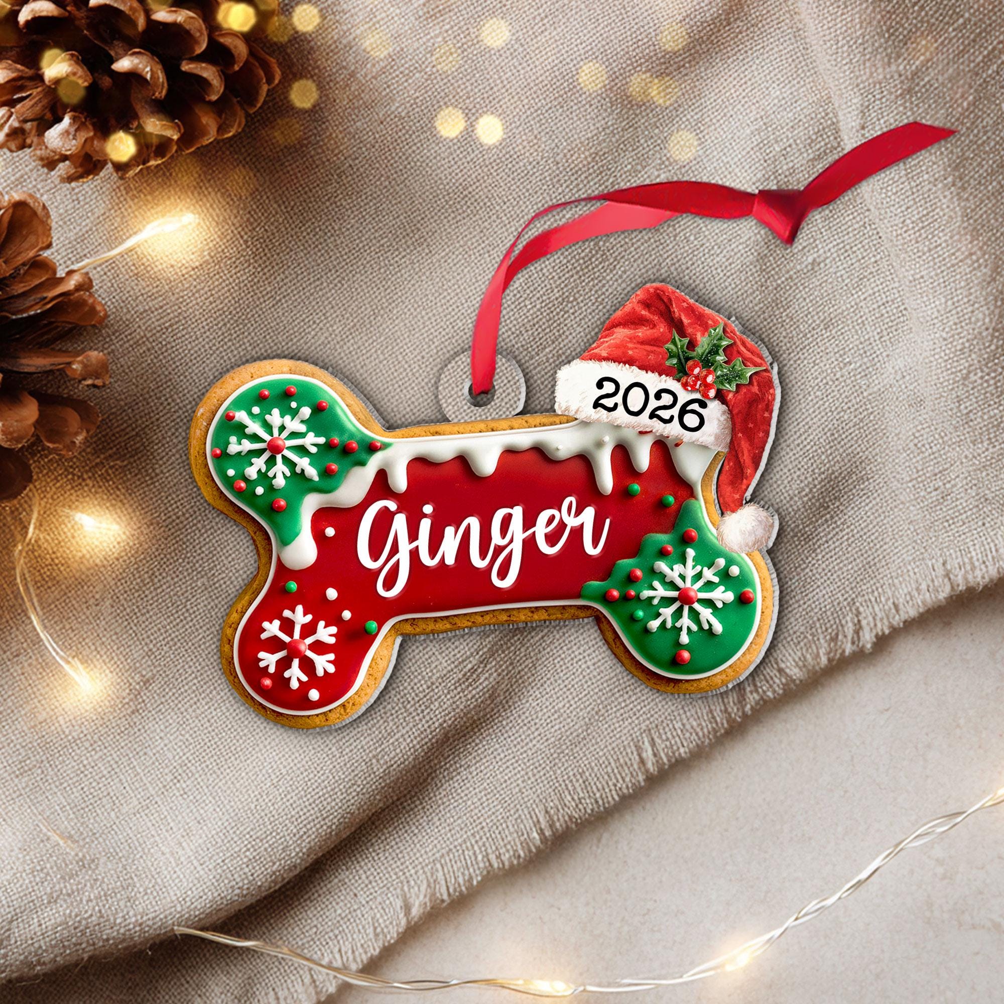 Personalized Dog Bone Gingerbread Christmas Ornament, Custom Dog Ornament, Pet Ornament, Dog Lover Gift, New Dog Ornament, Christmas Decor