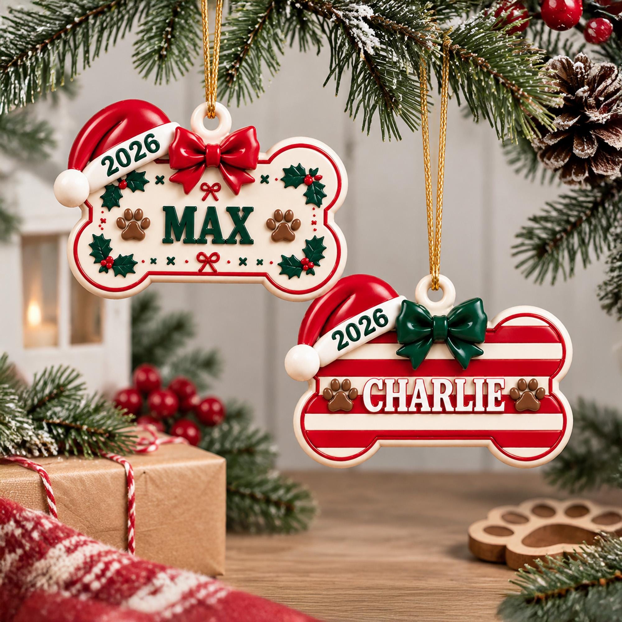 Personalized Dog Bone Ornament, New Puppy Ornament, Dog's First Christmas Ornament, Dog Memorial Keepsake, Dog Lover Gift, Holiday Decor