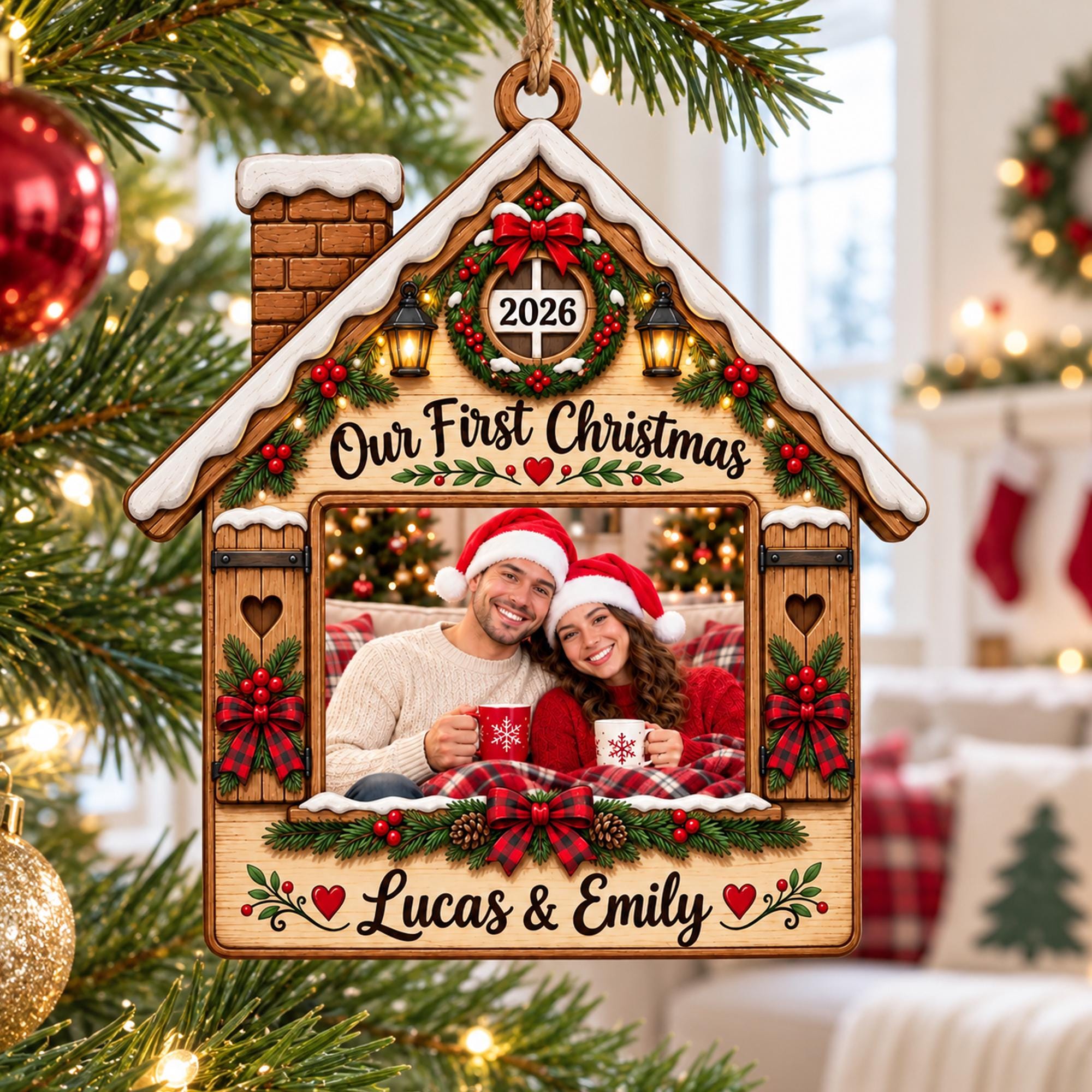Personalized First Christmas New Home Wood Ornament, Custom Couple Photo Ornament, Our First Christmas 2026, New Homeowner Gift