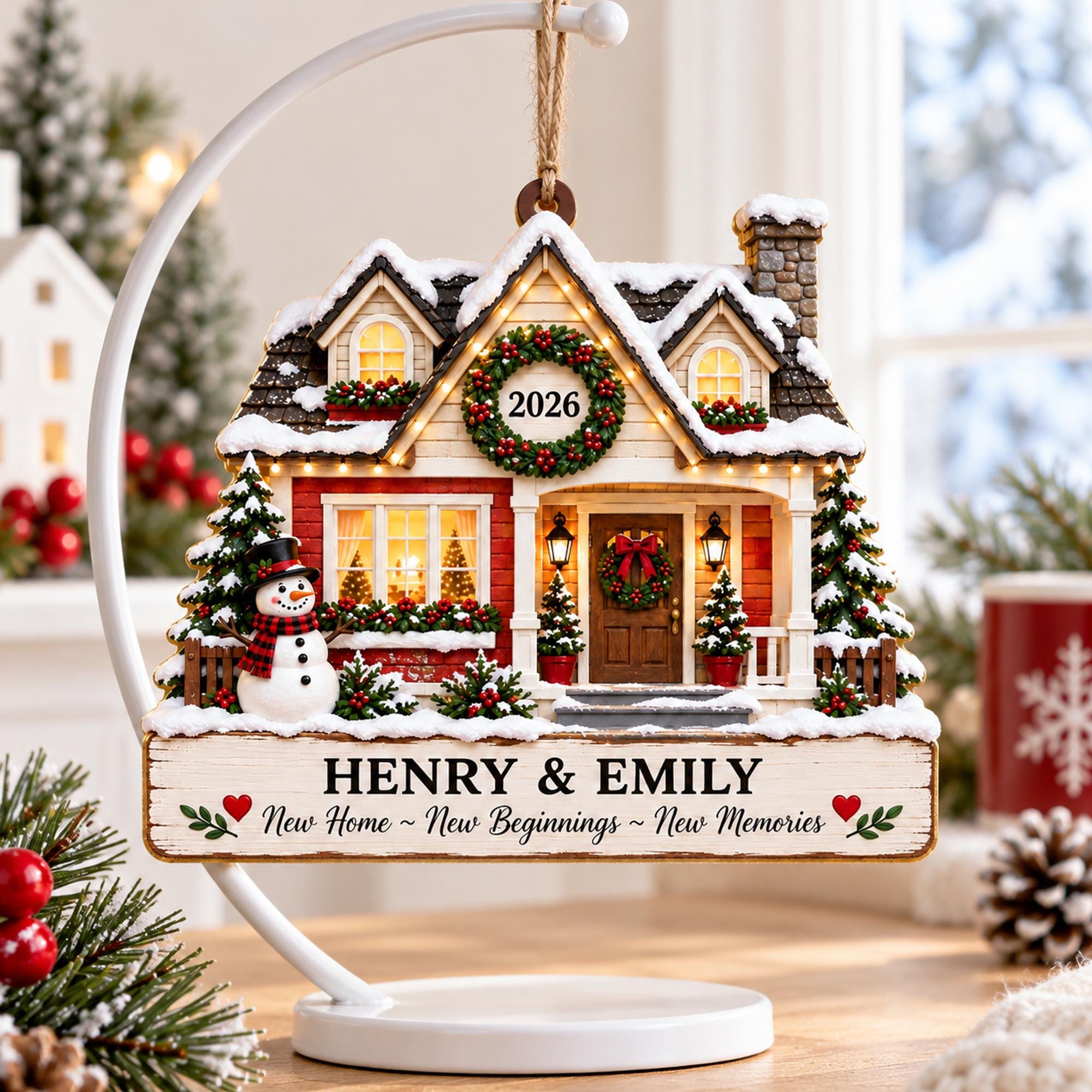 Personalized New Home Christmas Wood Ornament 2026, Custom Couple Names New House Ornament, First Christmas in New Home Gift