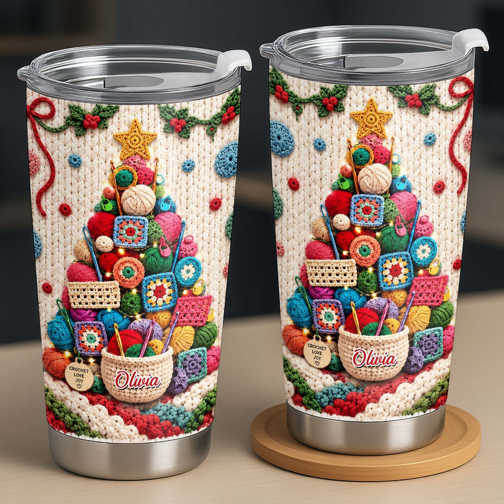 Personalized Crochet Love Joy, Tumbler 20oz, Christmas Gift  For Crochet Lovers