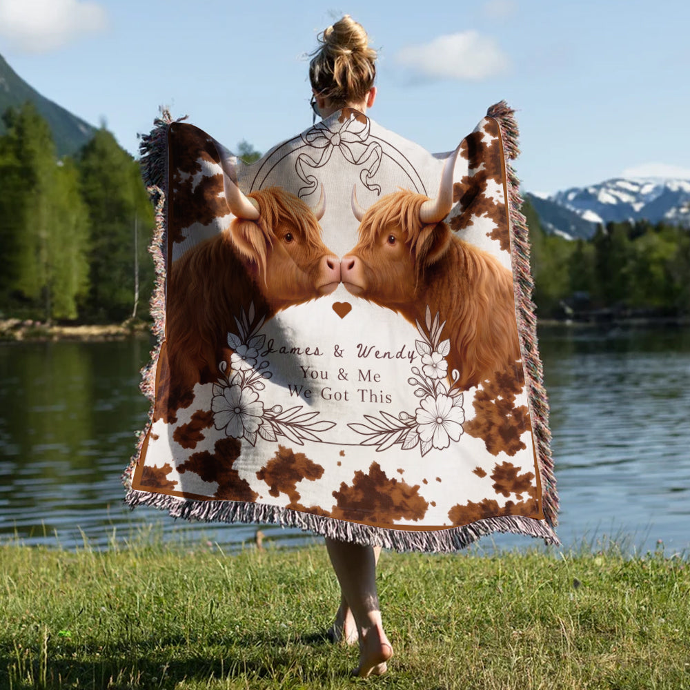 Personalized You & Me We Got This Highland Cow Woven Blanket