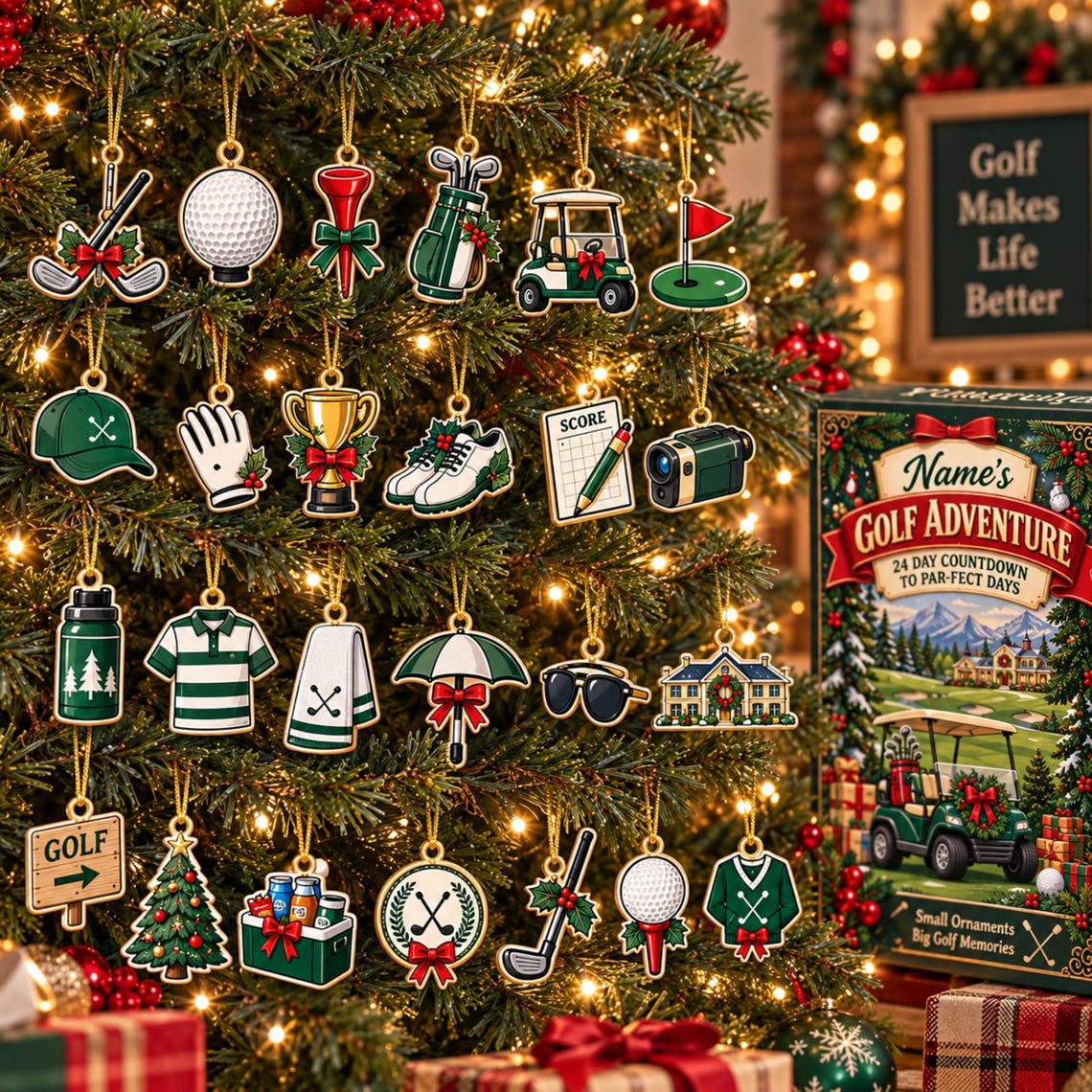 Personalized Name Golf Advent Calendar: 24-Day Countdown Ornament (2026)
