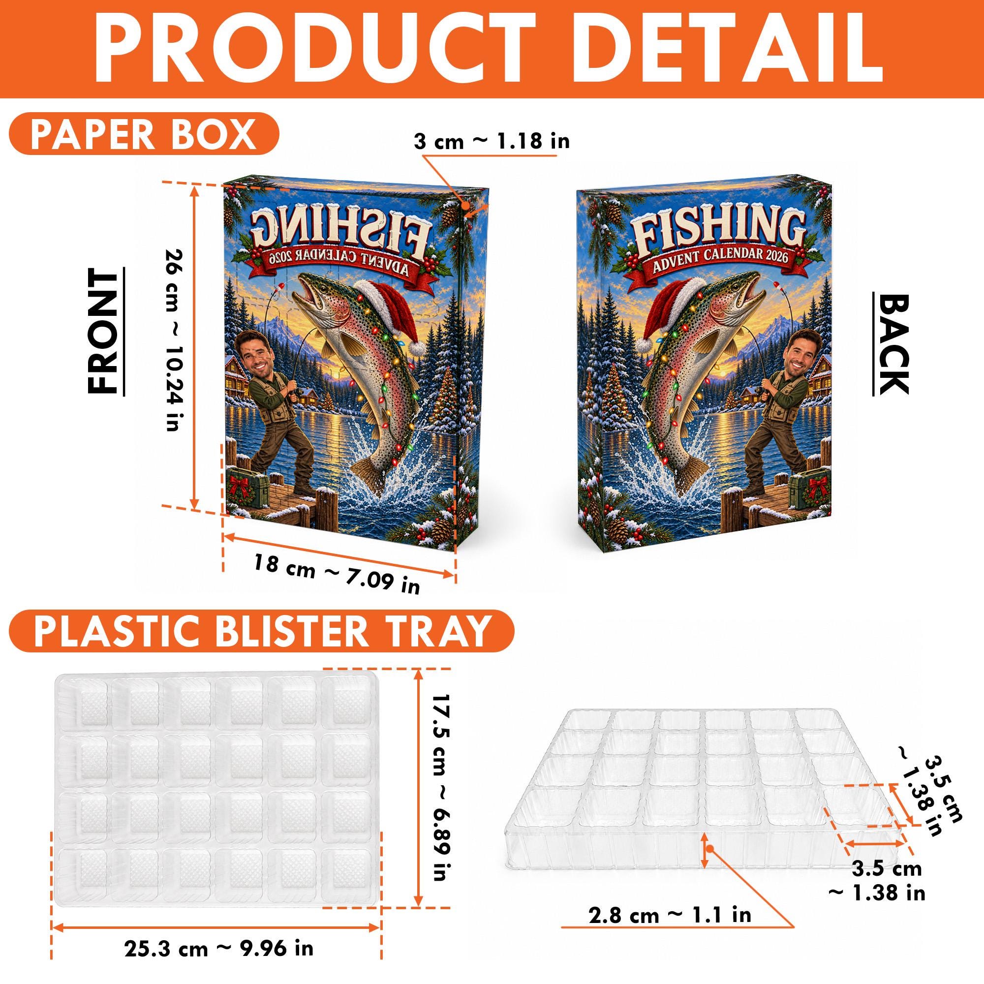 Personalized Fishing Advent Calendar: Custom Face Photo Christmas Countdown Charms Blind Box