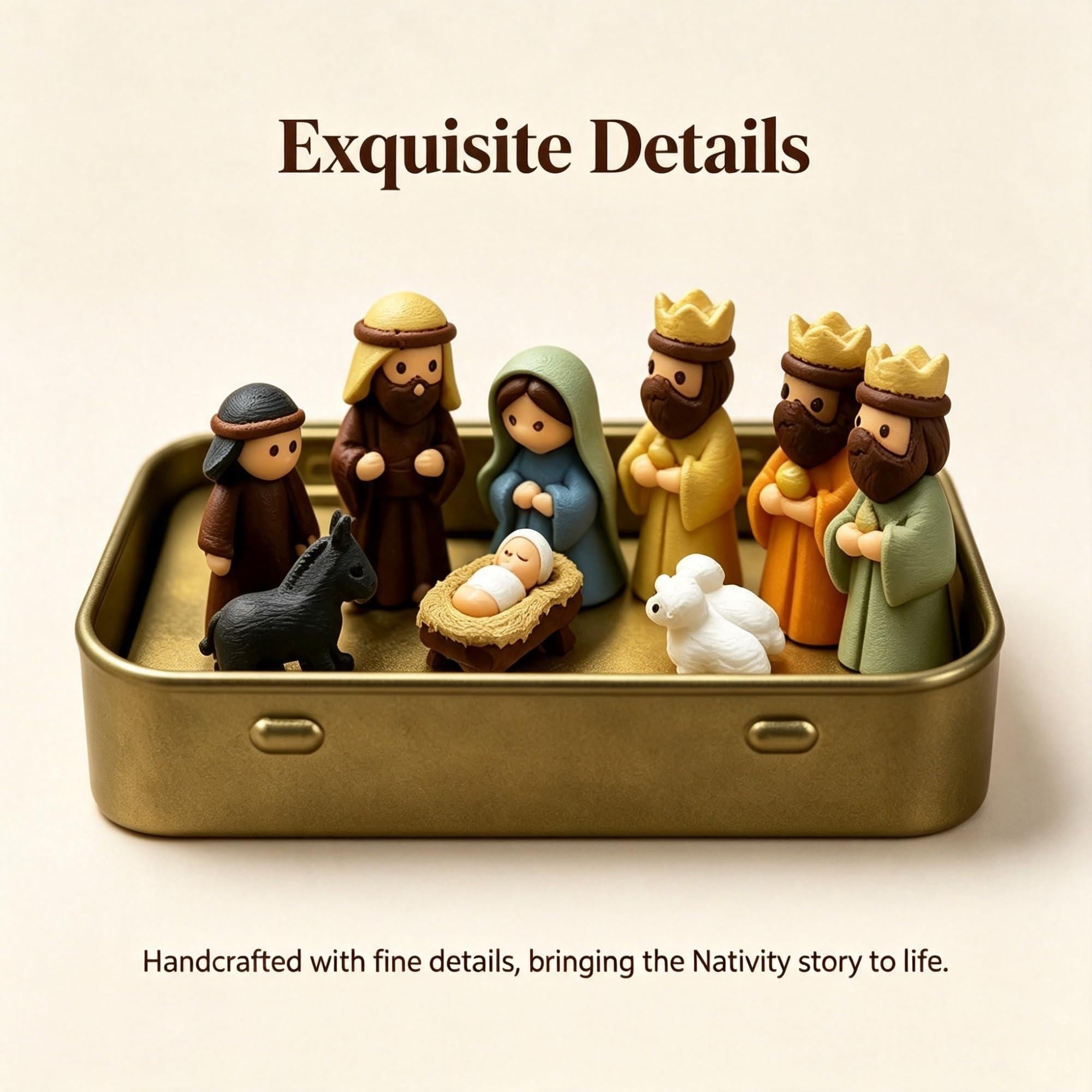 3D Mini Nativity Set, Shepherd & Manger Scene, Tin Box Baby Jesus Figurines, Christian Christmas Gift, Pocket Bible Keepsake