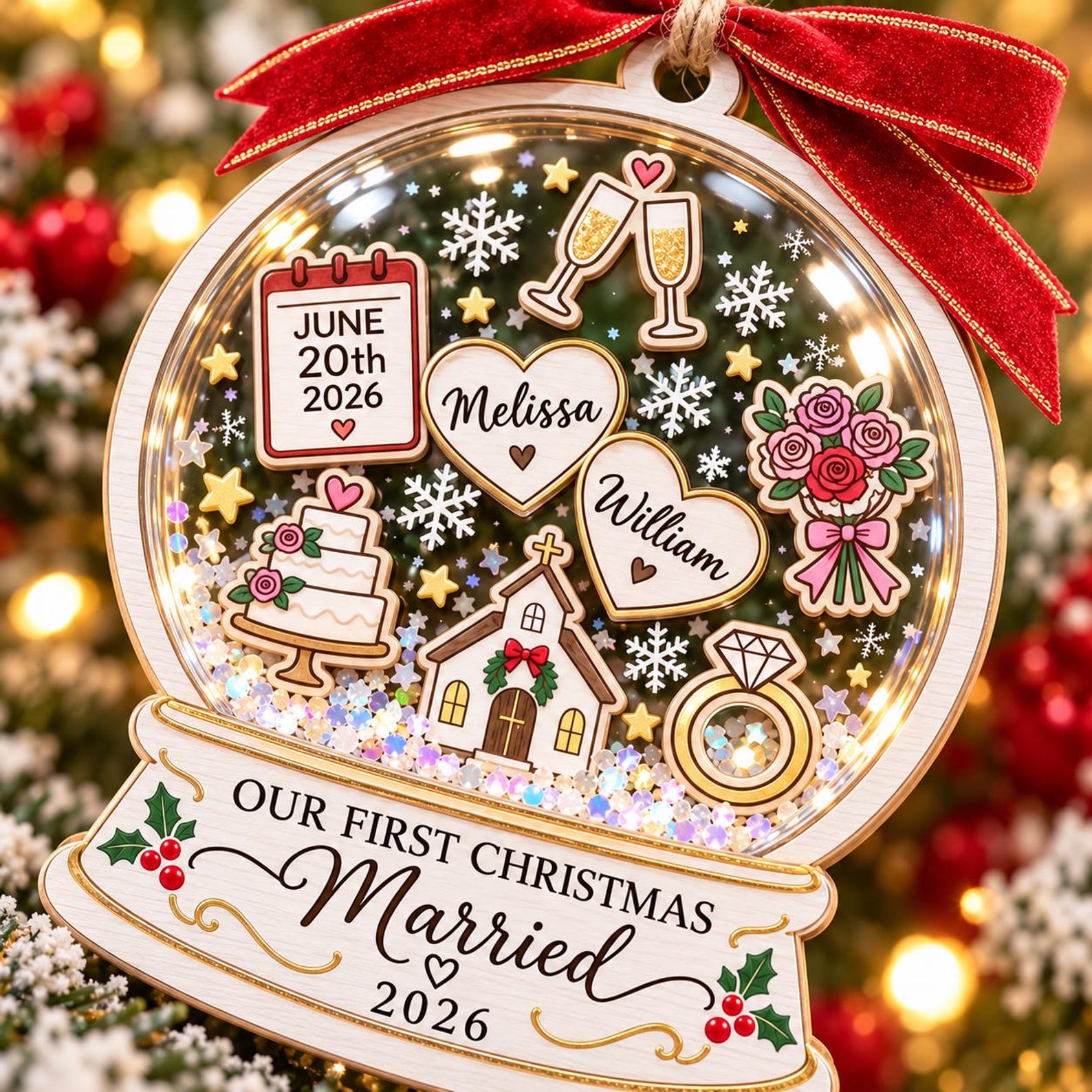 Personalized First Christmas Married Ornament, Custom Newlywed Couple Gift, Wedding Keepsake 2026, Bride Groom Christmas Decor