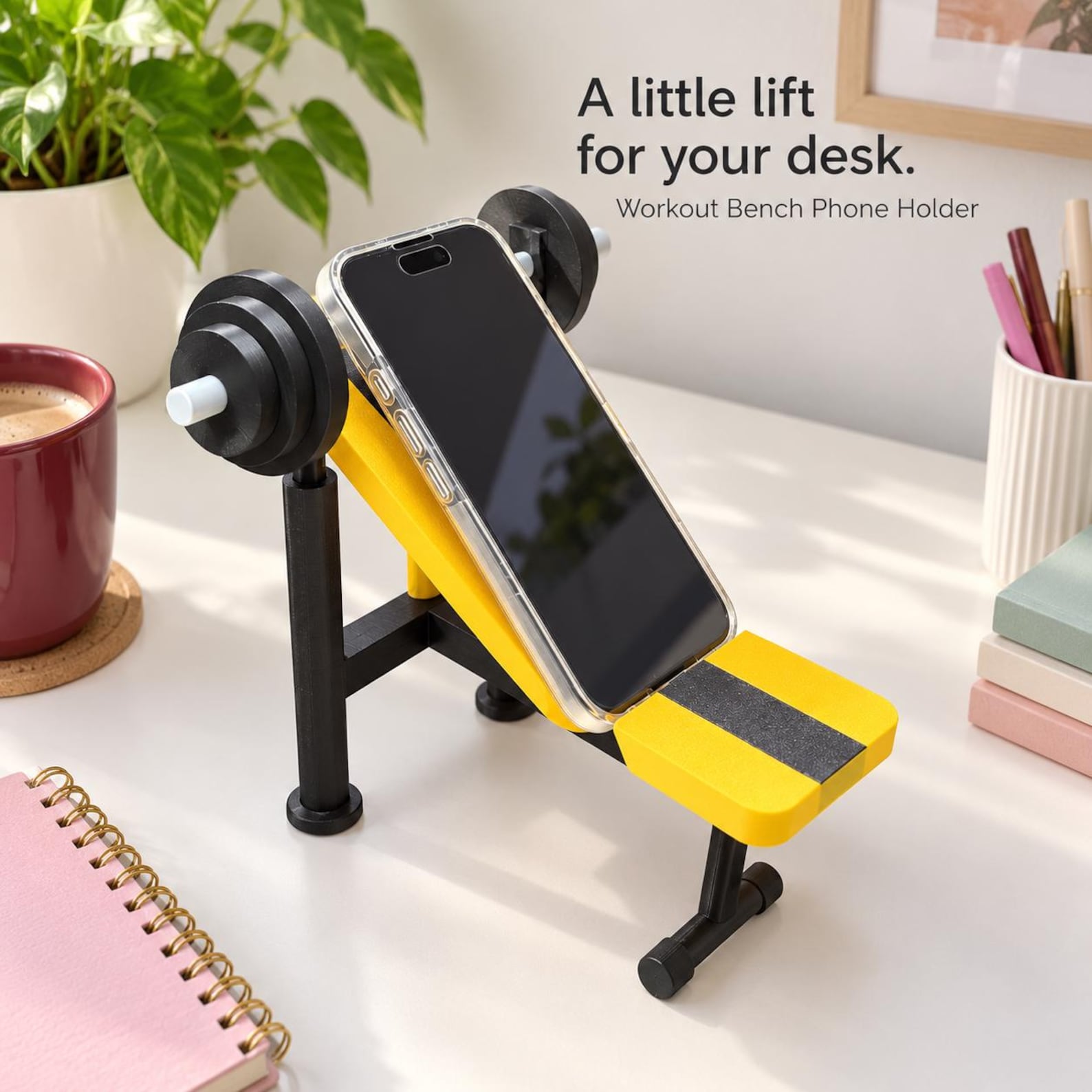 Personalized 3D Printed Workout Bench Phone Holder, Gym Lover Gift, Weight Bench Phone Stand, Fitness Desk Decor, Bodybuilder Gift, 3D Printed Gym Accessory