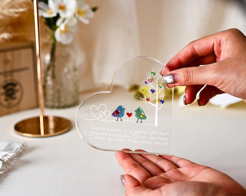 Personalized Sea Glass Birds Art Friendship Heart Plaque, Meaningful Gift for Best Friend, Besties Keepsake, Thank You Gift For Friend