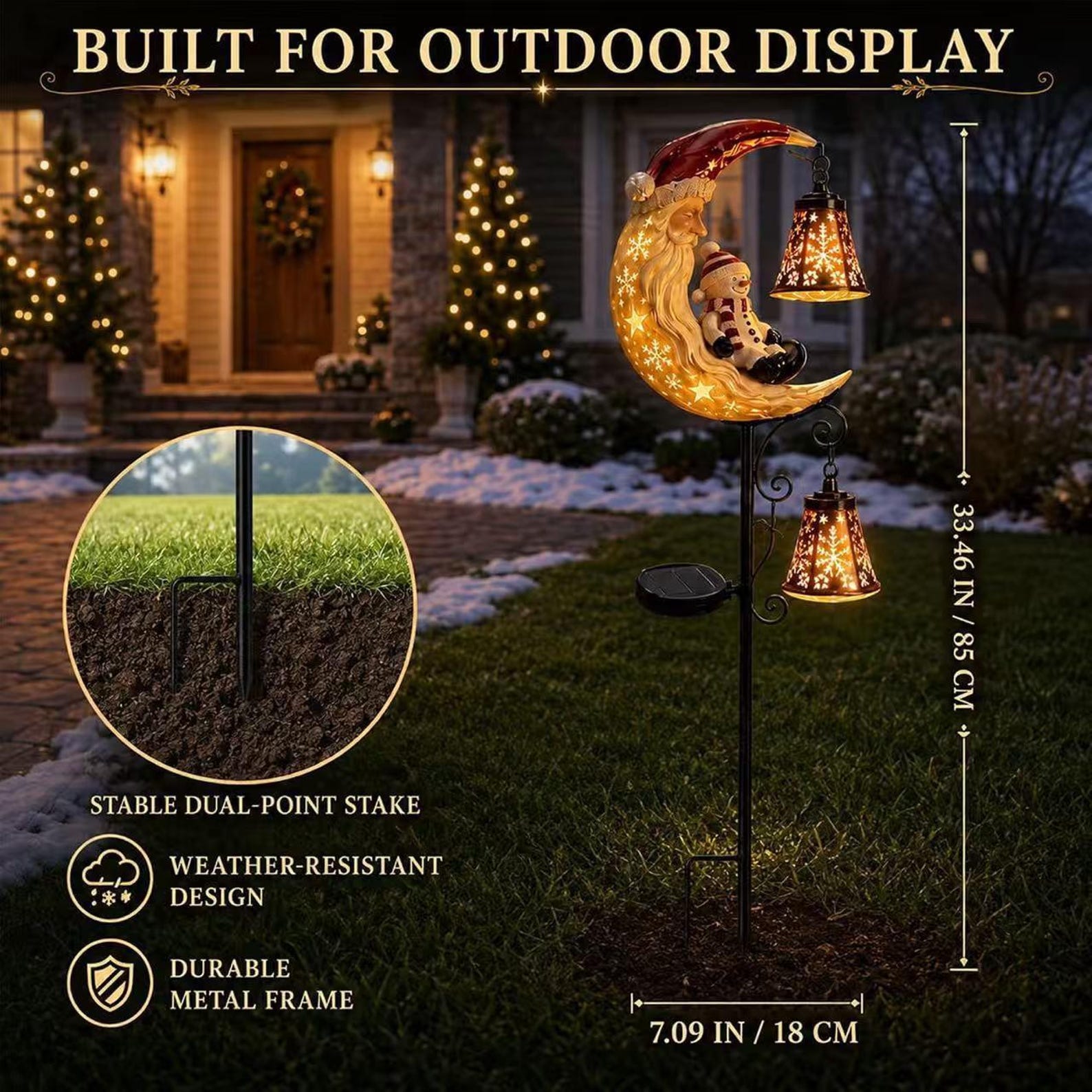 Santa Moon Solar Christmas Garden Stake Light Snowman Hanging Lantern Lamp Warm Outdoor Yard Lawn Holiday Decor Christmas Gardener Gift