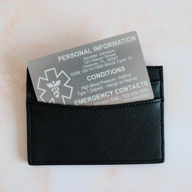 Personalized Medical Card & Keychain ID for Wallet, Aluminum Custom Engraved Emergency Contact, Personalized Metal Safety Alert for Medic Conditions