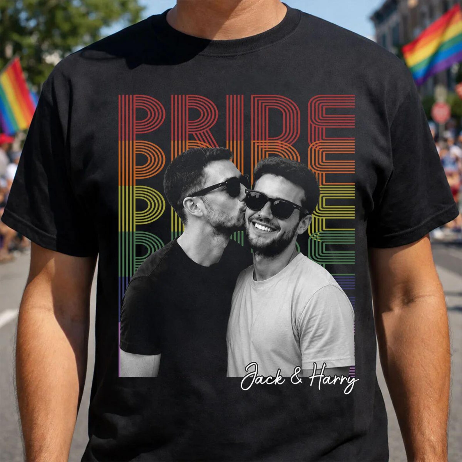 Personalized Pride Couple Shirt with Photo and Name Custom LGBTQ+ Gift Custom Face Graphic Tee LGBTQ Amsterdam World Pride 25th Anniversary Equality Gift