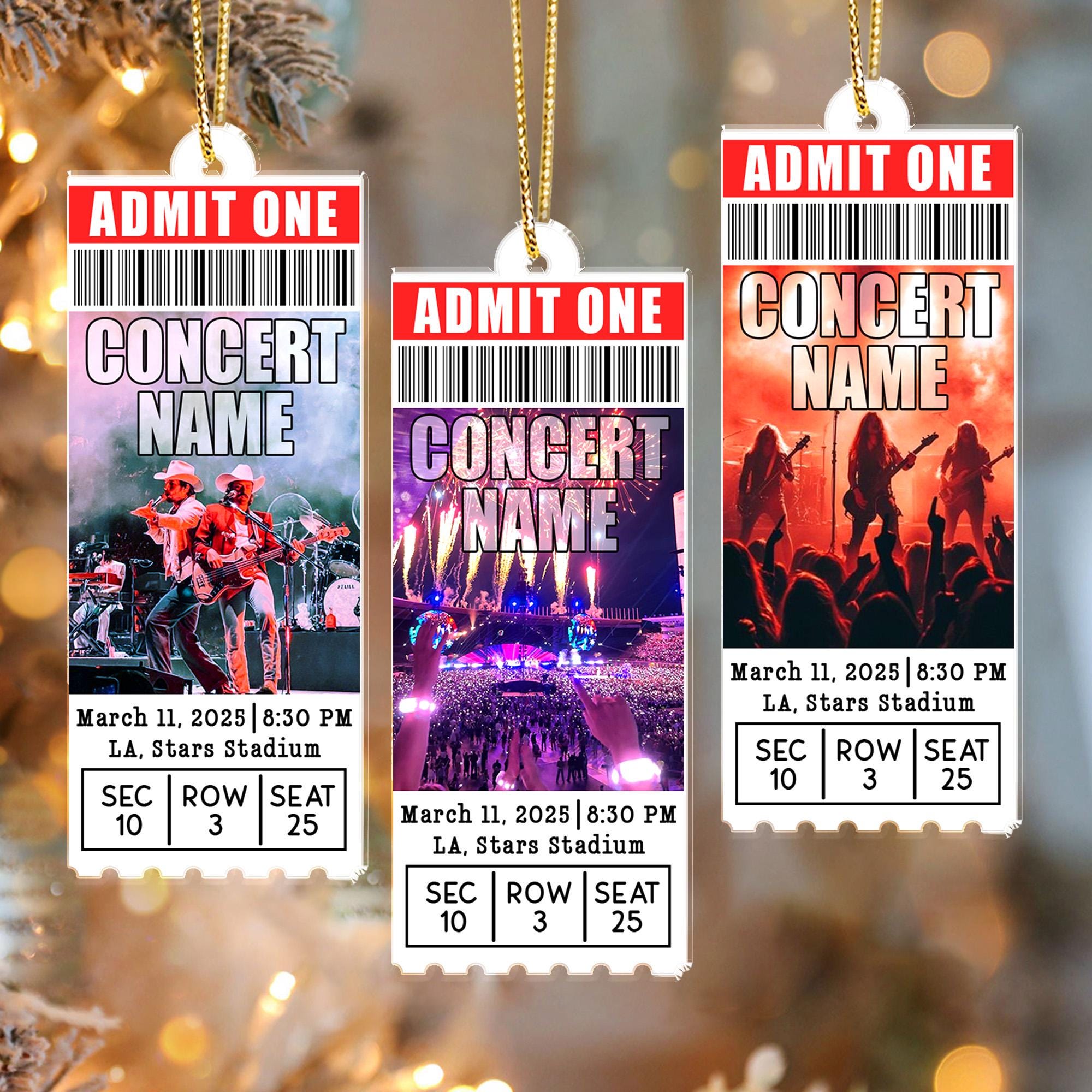Personalized Favorite Concert Ticket Acrylic Ornament: Music Lovers Gift, Concert Trip Keepsake