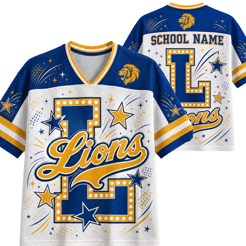 Personalized School Spirit Football Jersey, Custom Sparkle Glitter Letter Mascot V-Neck Shirt, Cute Game Day Friday Night Lights Apparel