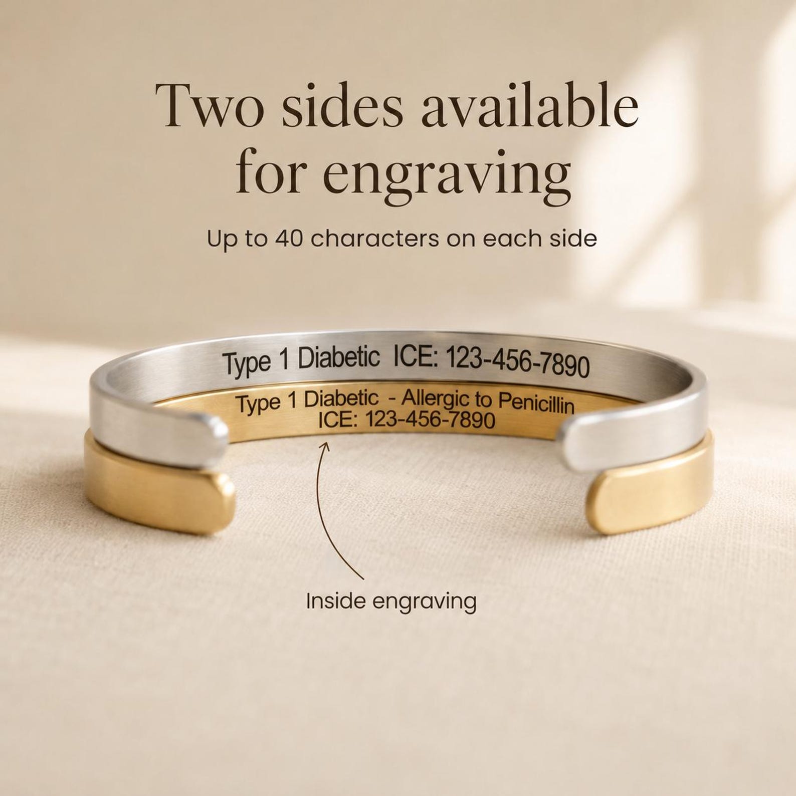 Personalized Type 1 Diabetes Medical Alert women Bracelet, Personalized Emergency Medic Conditions ID Jewelry