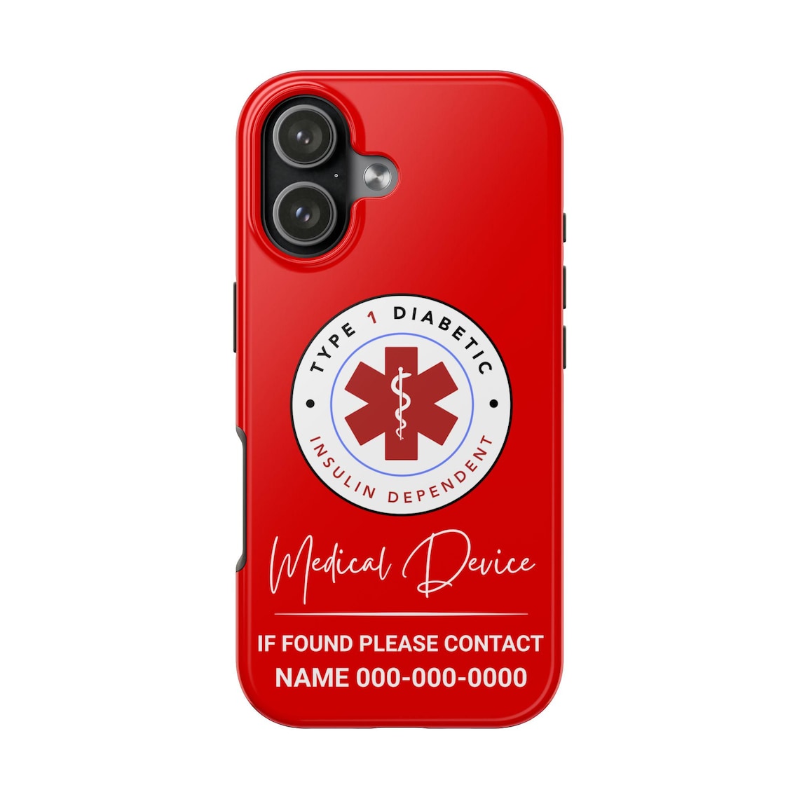 Personalized Type 1 Diabetic Medical Device Phone Case | Customizable Insulin Dependent Alert, Protective Cover