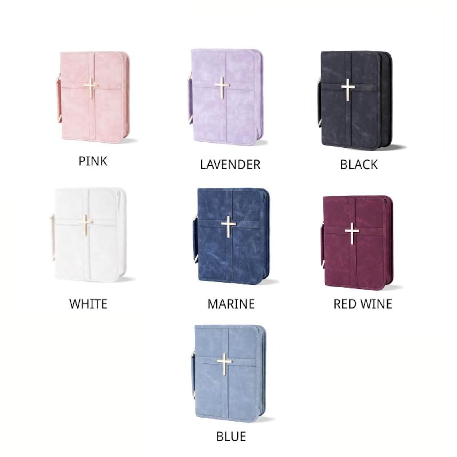 Personalized Leather Bible Cover Engraved Name Rose Gold Cross Zipper Case With Handle