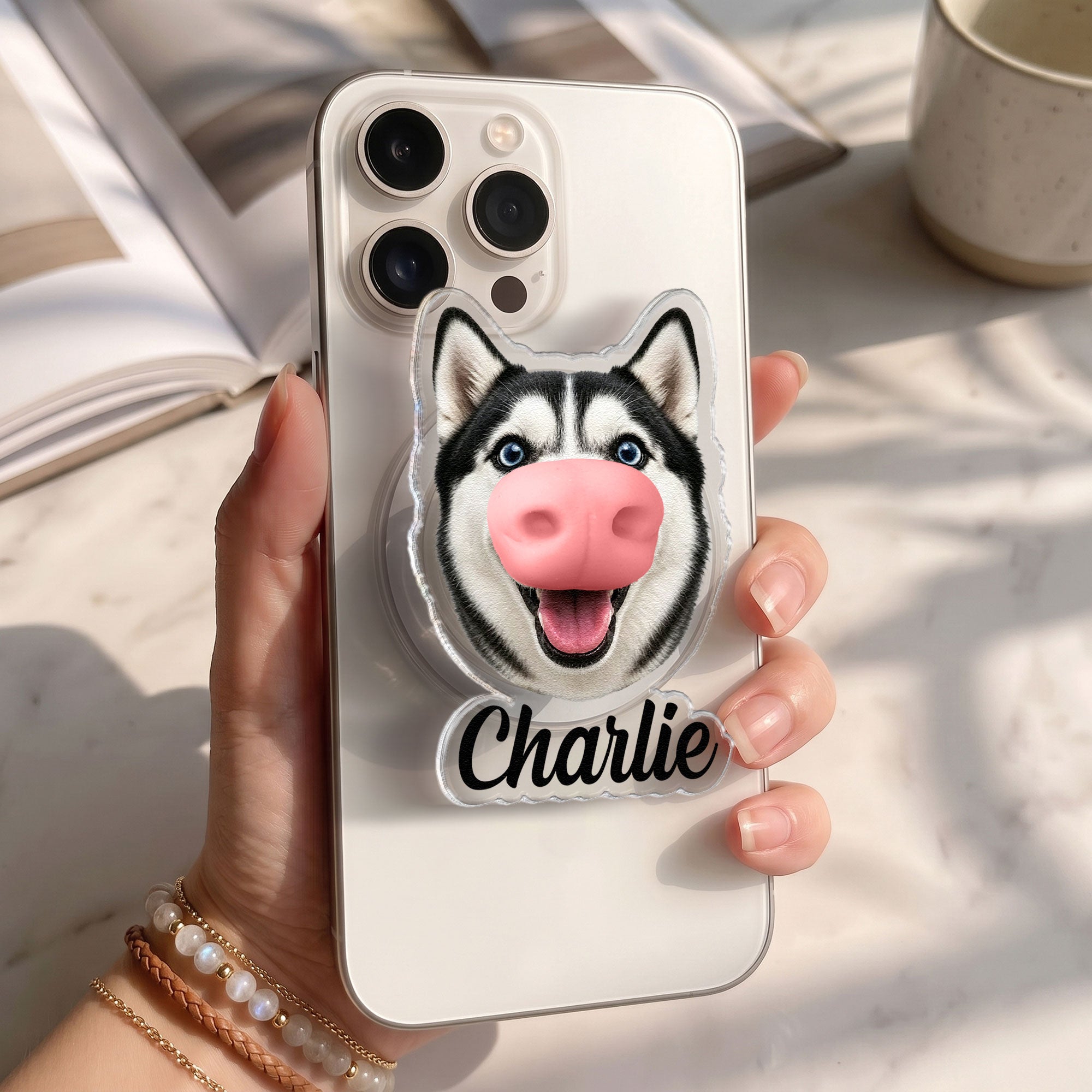 Personalized Dog Nose Squishy Gift For Dog Lover, Dog Mom, Dog Dad - Personalized Phone Grip