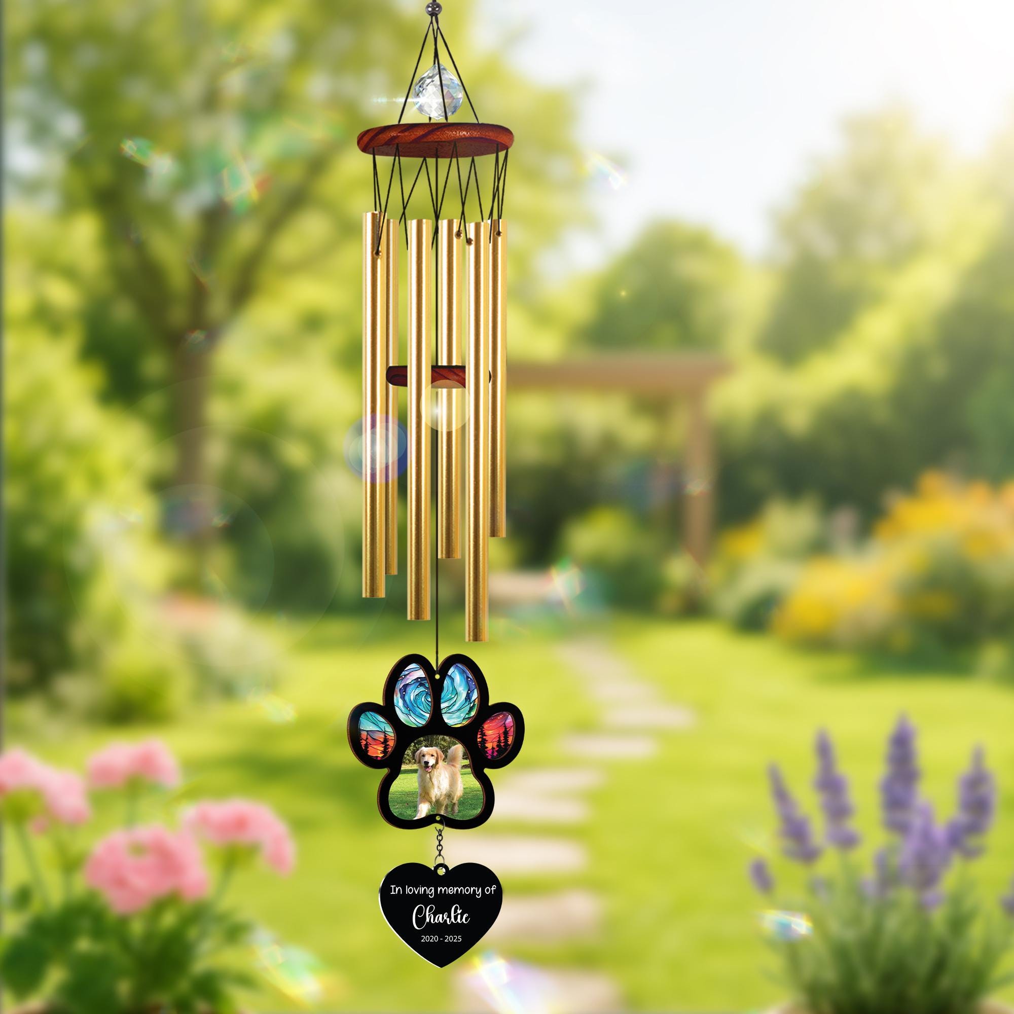 Personalized Memorial Suncatcher Wind Chime Dog | Loss Of Dog Gift | Outdoor Wind Chimes | Custom Photo Memorial Gifts | Gift for Pet Lovers