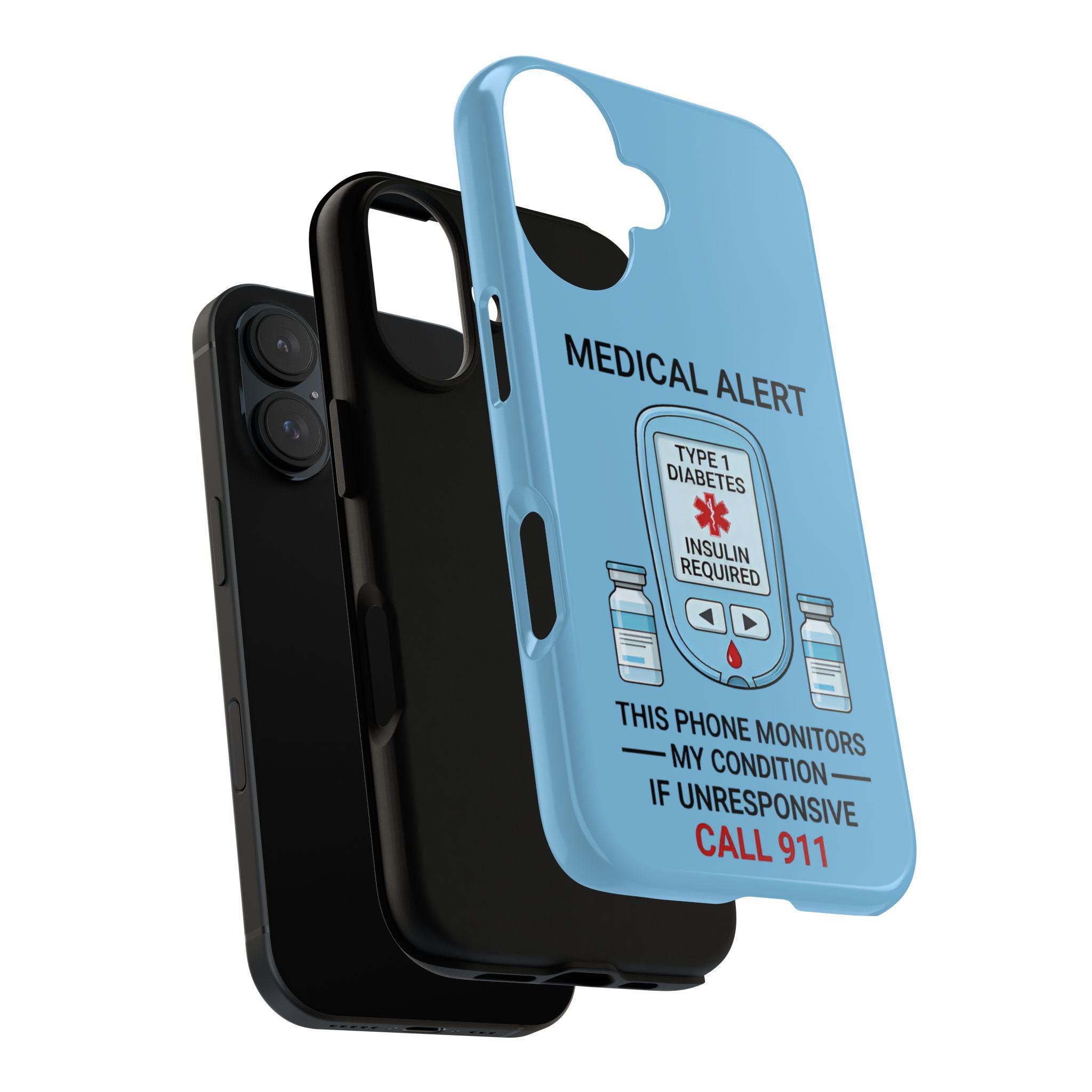 Personalized Type 1 Diabetes Medical Alert Phone Case | Insulin Required, Call 911
