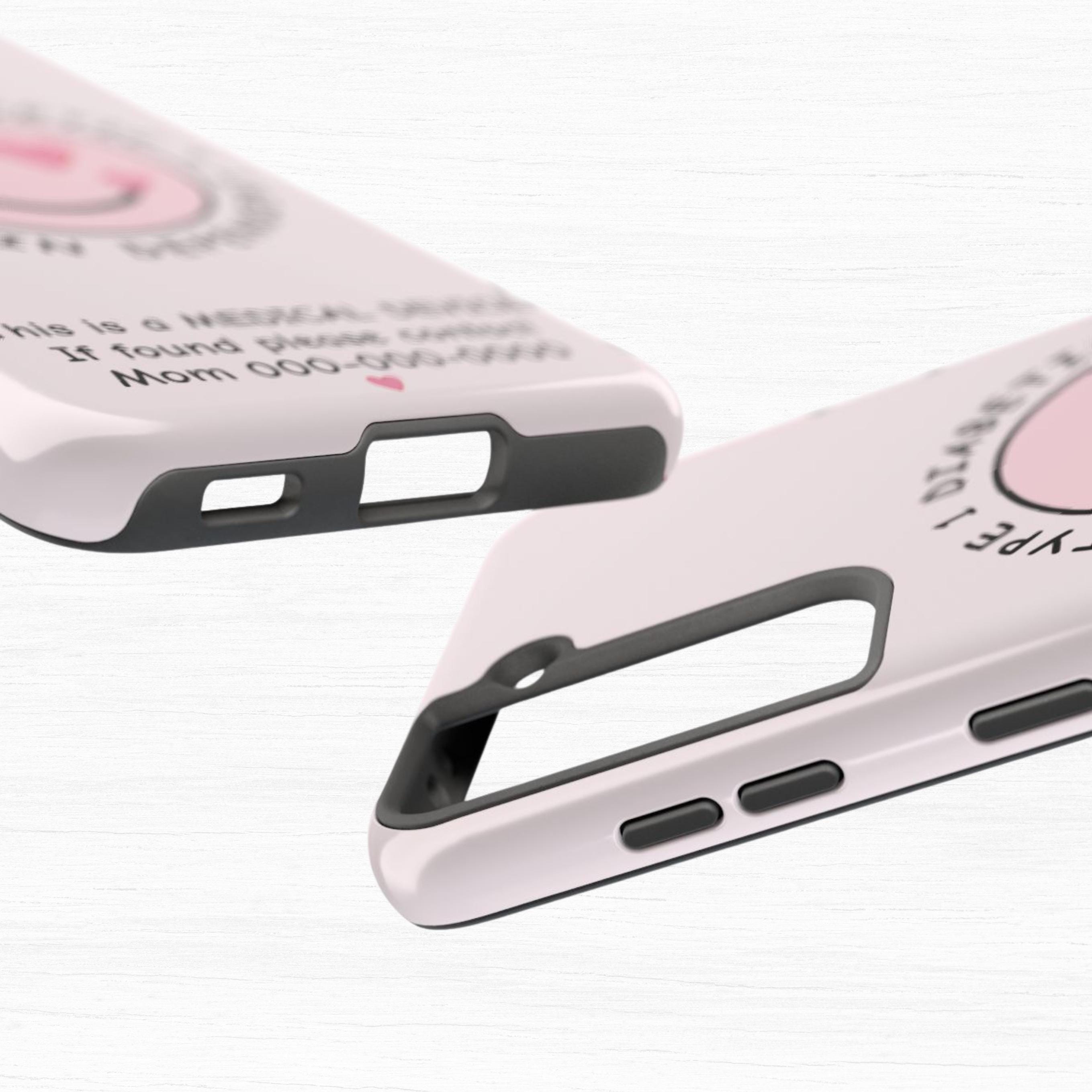 Personalized Smile Hearts Type 1 Diabetic Phone Case, Insulin Dependent Medical Alert, Medical Device