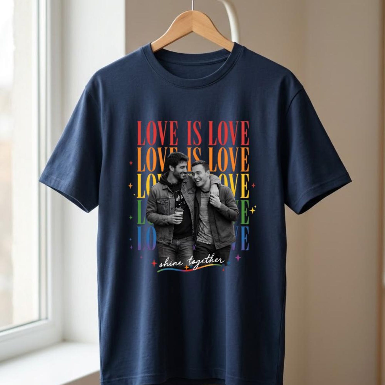 Personalized Love Is Love T-shirt with Photo Pride Couple Shirt Custom LGBTQ+ Gift Custom Face Graphic Tee LGBTQ Amsterdam World Pride 25th Anniversary Equality Gift