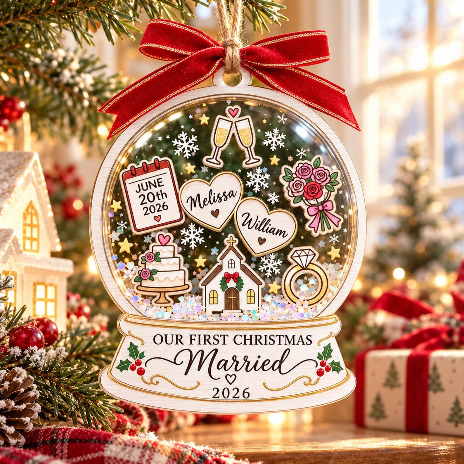Personalized First Christmas Married Ornament, Custom Newlywed Couple Gift, Wedding Keepsake 2026, Bride Groom Christmas Decor