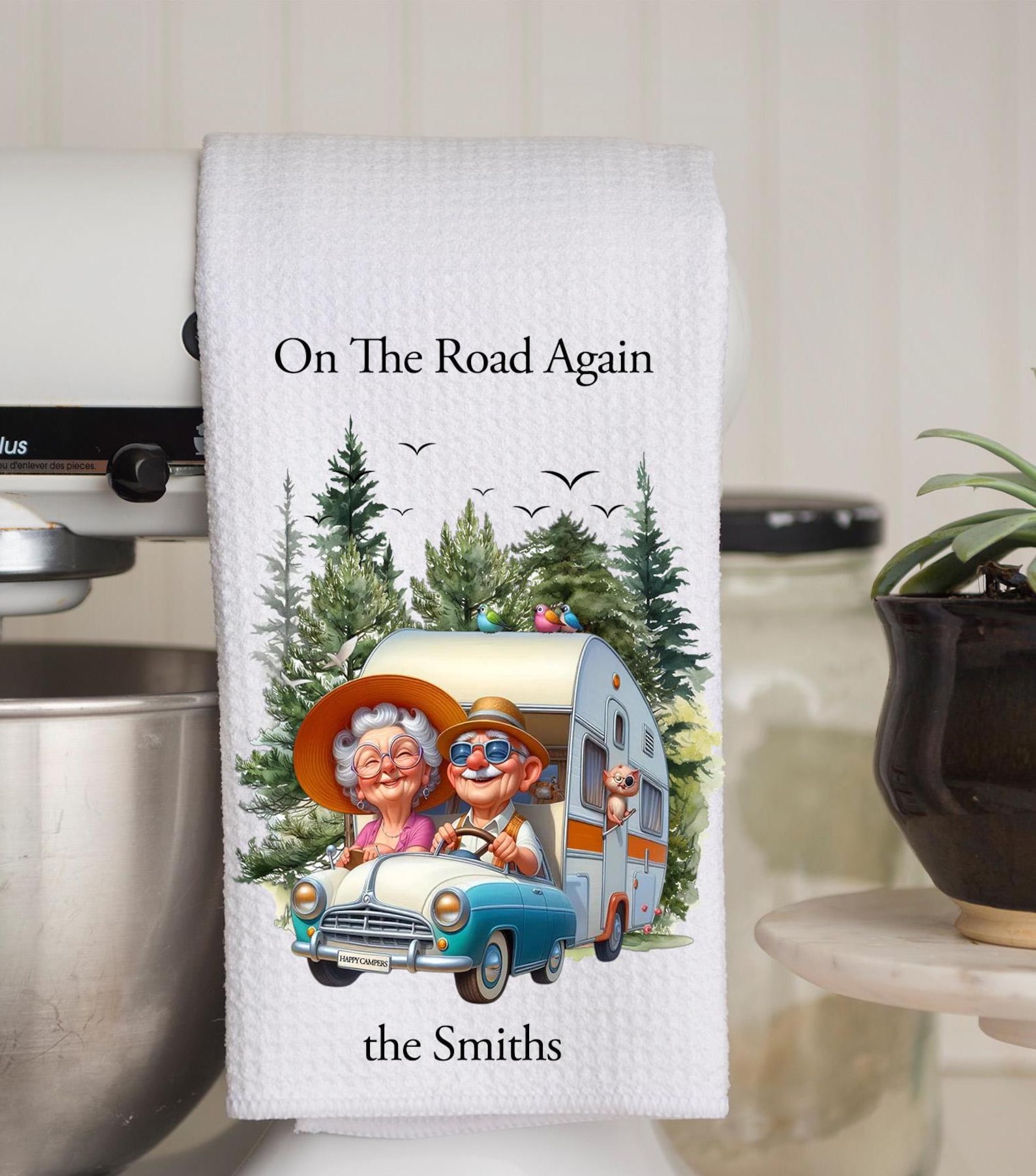 Personalized Camping Christmas gift for Couples Tent Camping Decor Custom Pappy Camper Tea Towel Kitchen Decoration Friendsmas gift idea him
