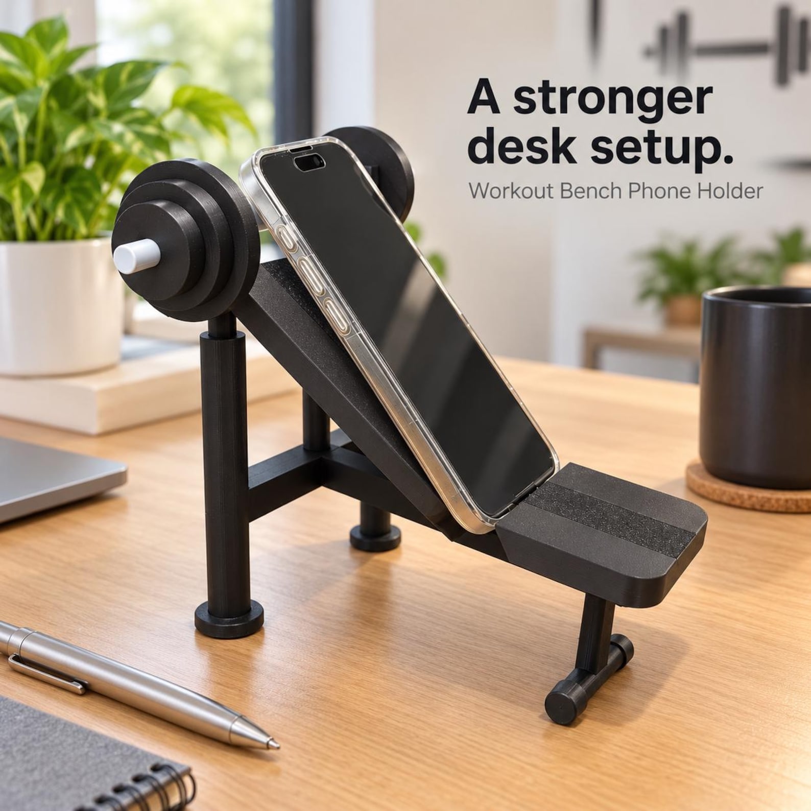 Personalized 3D Printed Workout Bench Phone Holder, Gym Lover Gift, Weight Bench Phone Stand, Fitness Desk Decor, Bodybuilder Gift, 3D Printed Gym Accessory