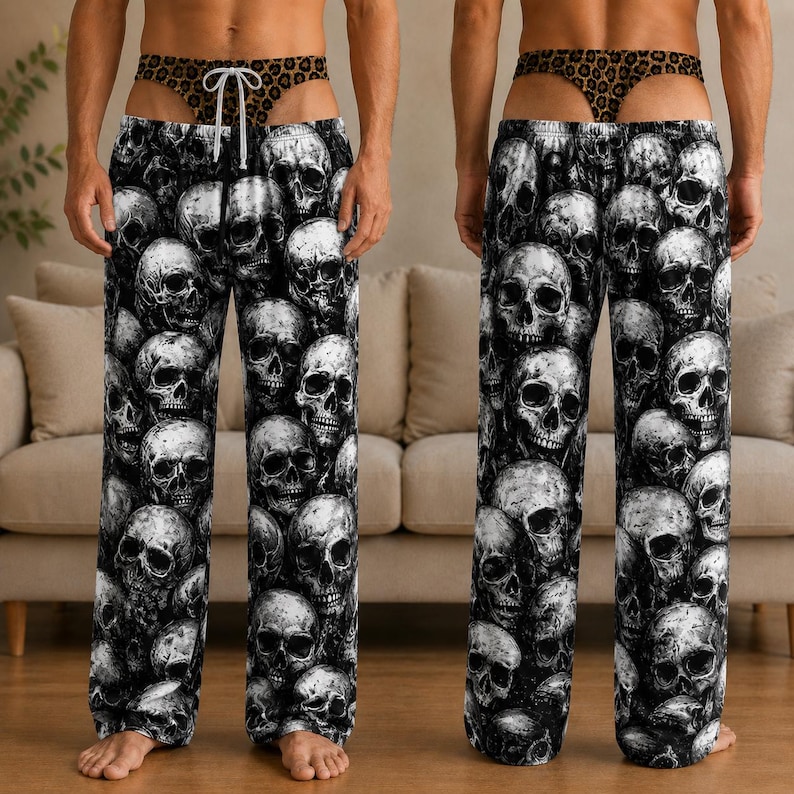 Personalized Men's Pajama Pants, Funny Pajama Pants, Fake Underwear Print Halloween Pants, Novelty Halloween Gag Gift, Party Outfit for Him